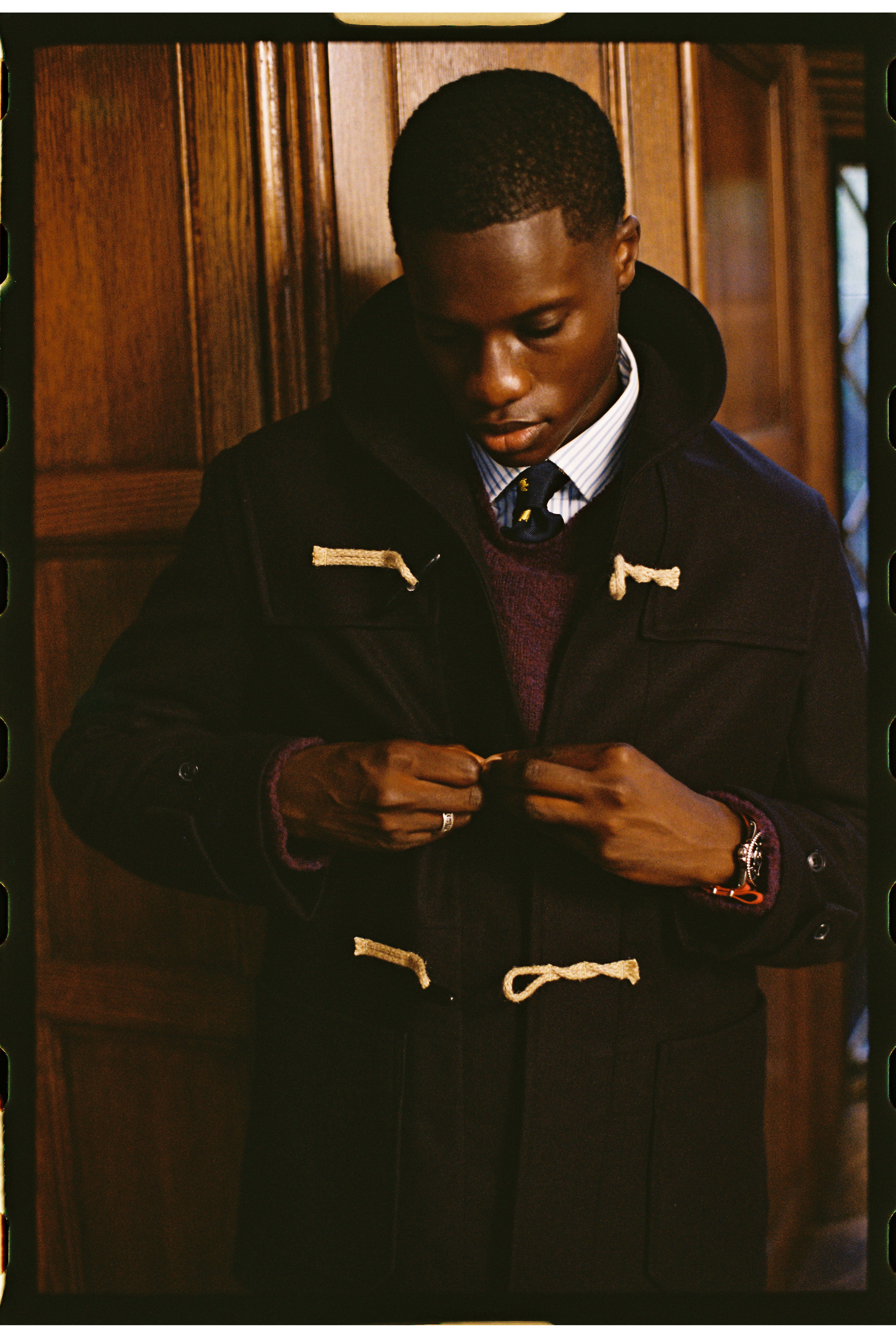 Duffle Coat in Navy/Green/Red | Men's Coats and Dress Clothes - J