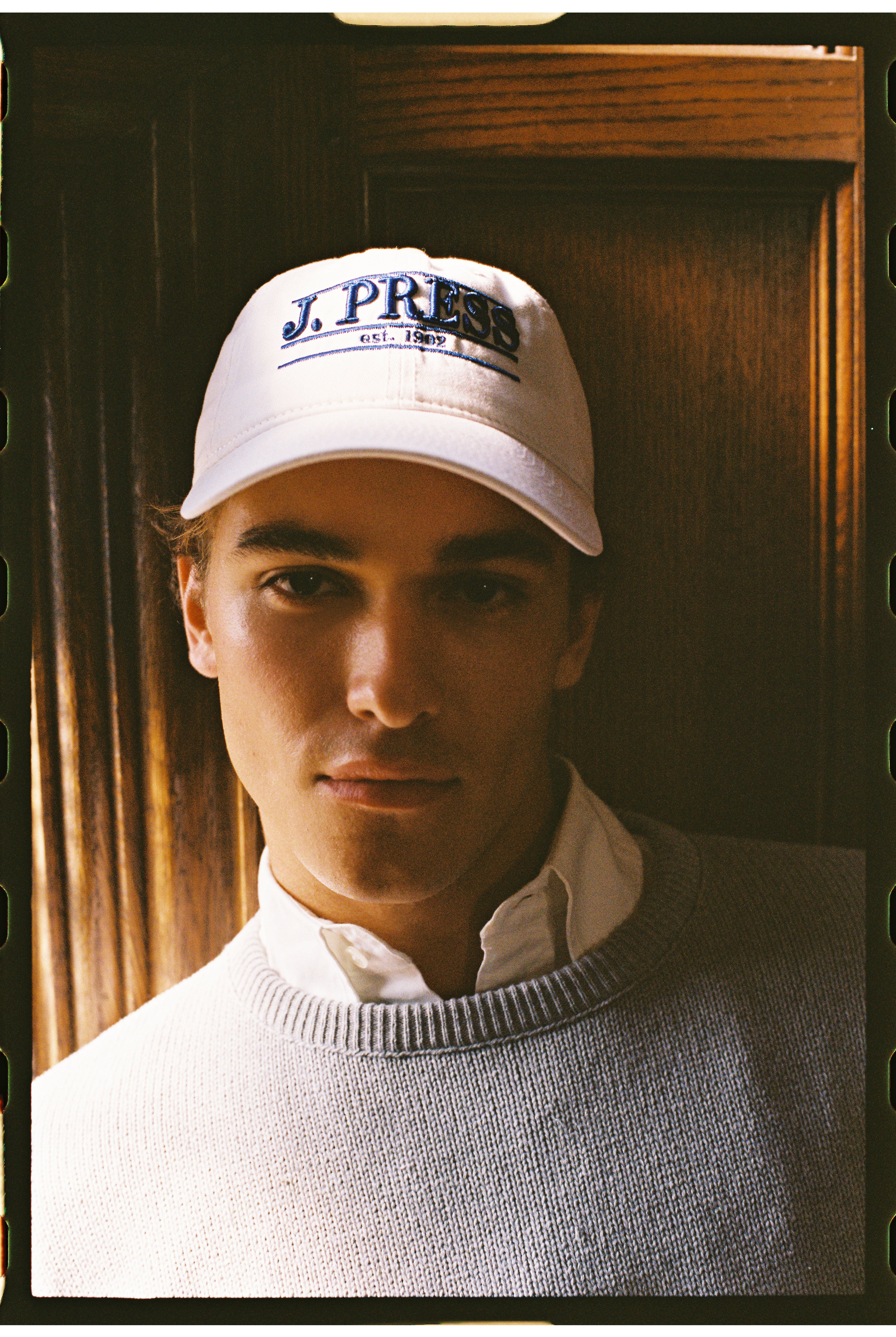 J. PRESS White Three-Bar Dad Hat