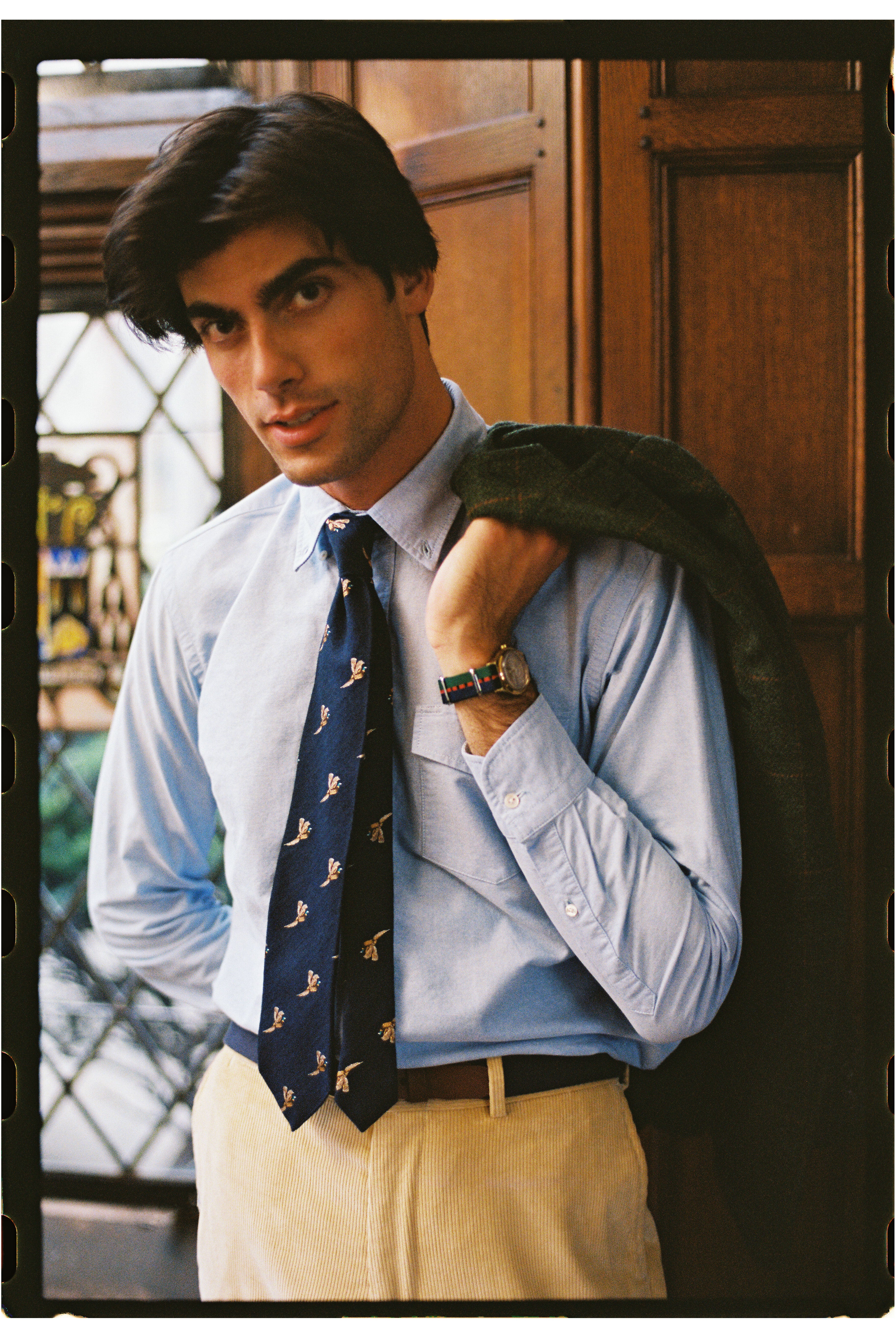 Made-in-UK Navy Flying Pheasant Wool/Silk Tie