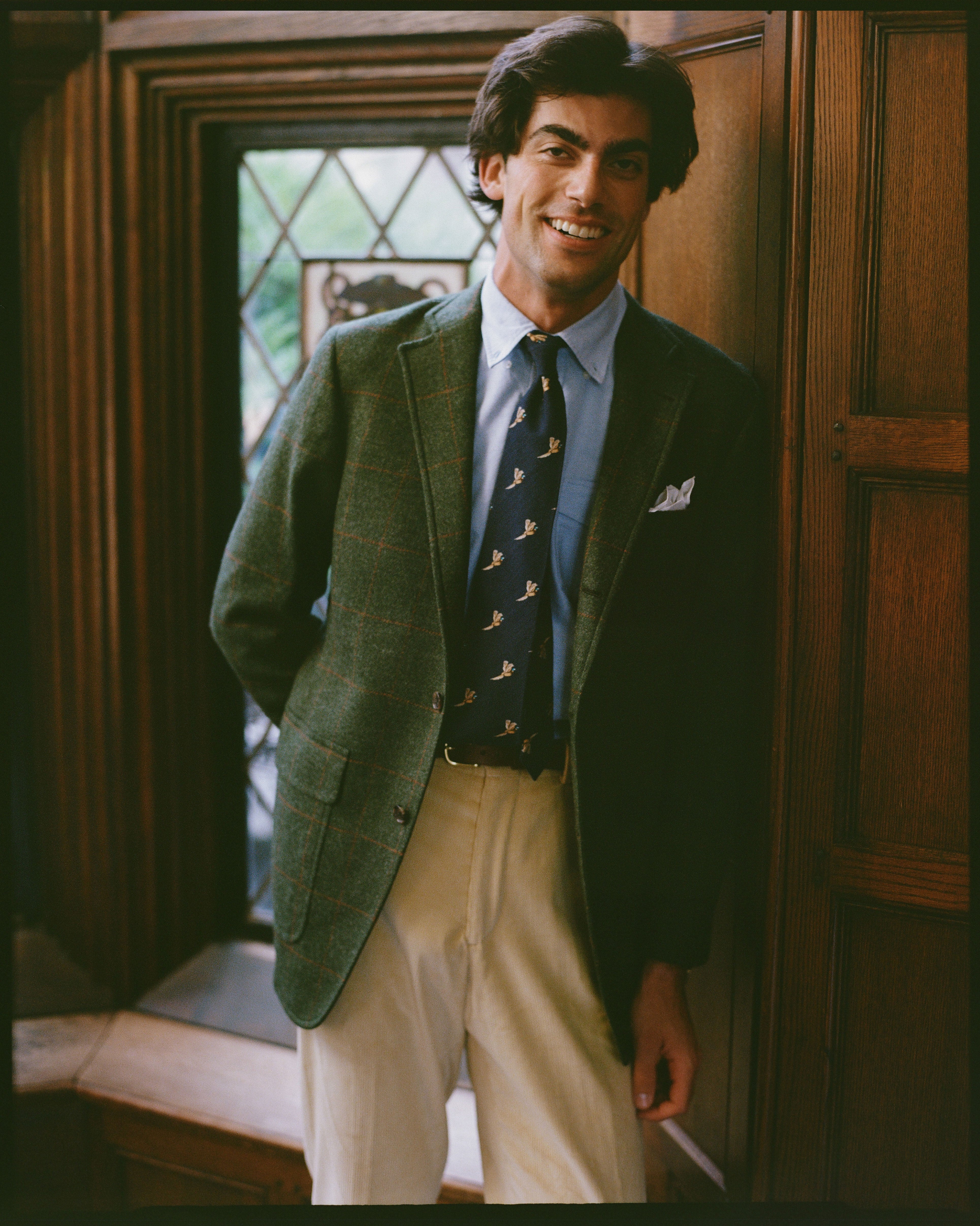 Made-in-USA Olive Windowpane Cheviot Tweed Sport Coat