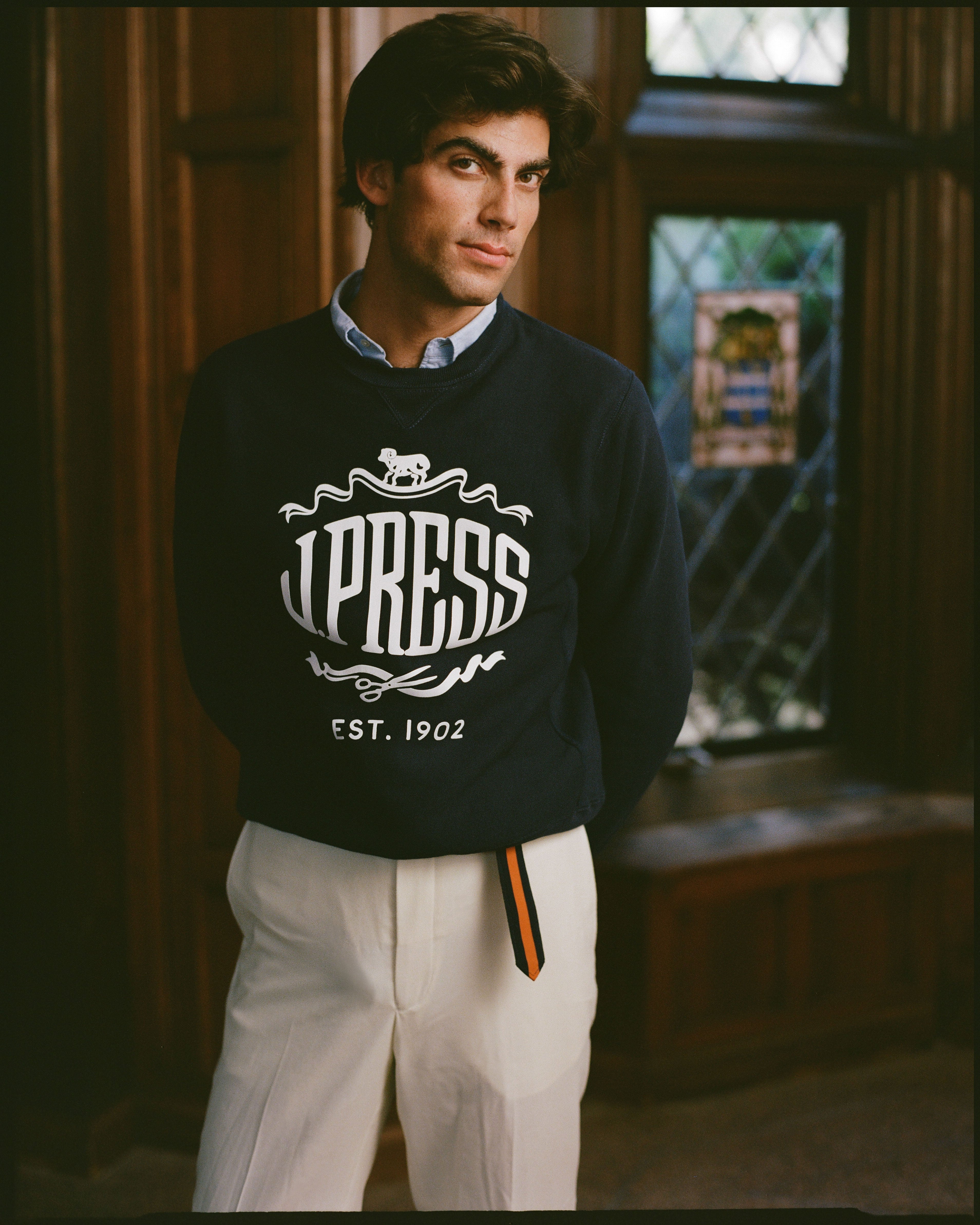 Made-in-USA Navy J. Press "Sheep and Shears" Logo Sweatshirt