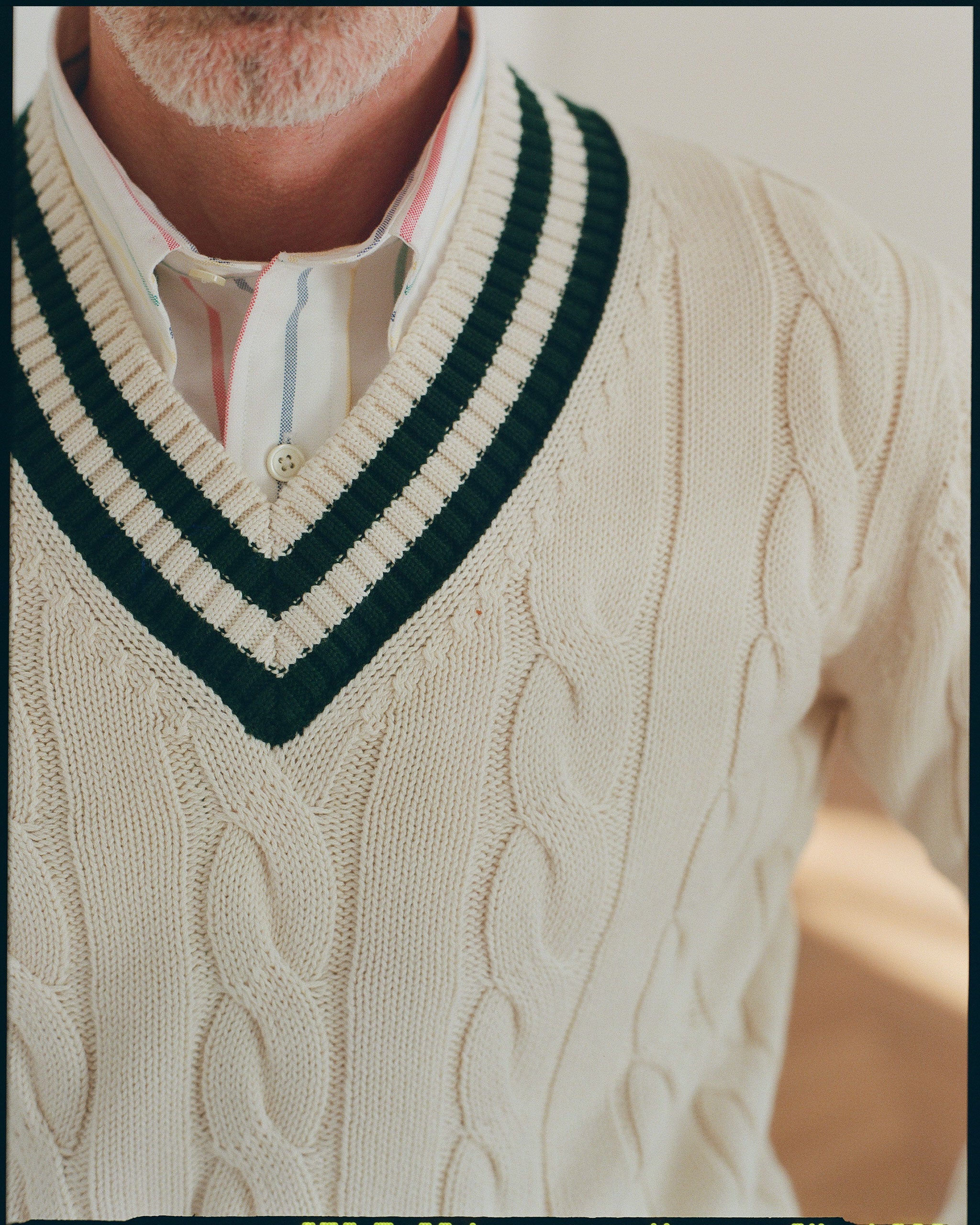 Ecru & Hunter Green Cotton Cricket Sweater | J. Press