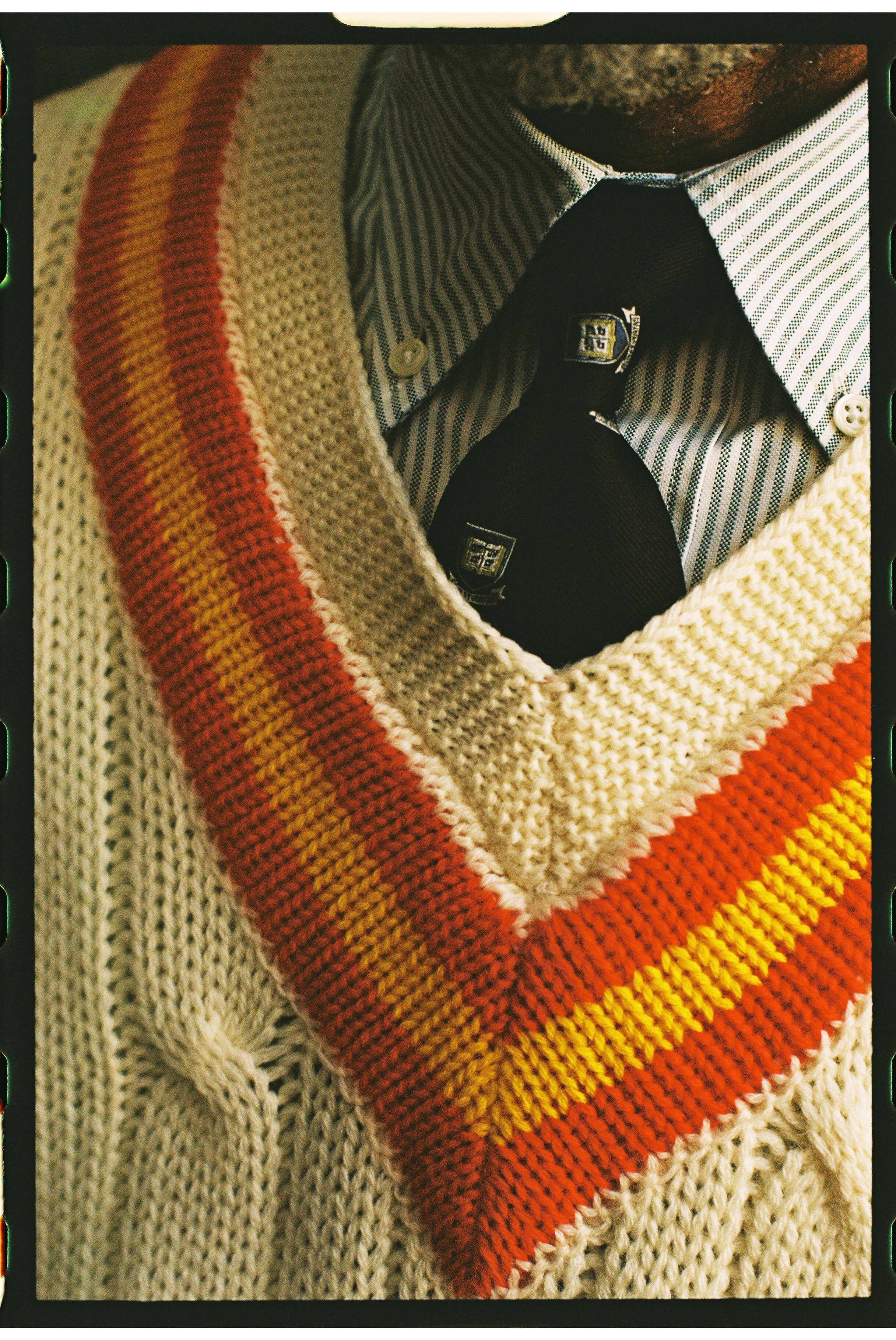 Made-in-England Red & Yellow Cable Knit Wool Cricket Sweater