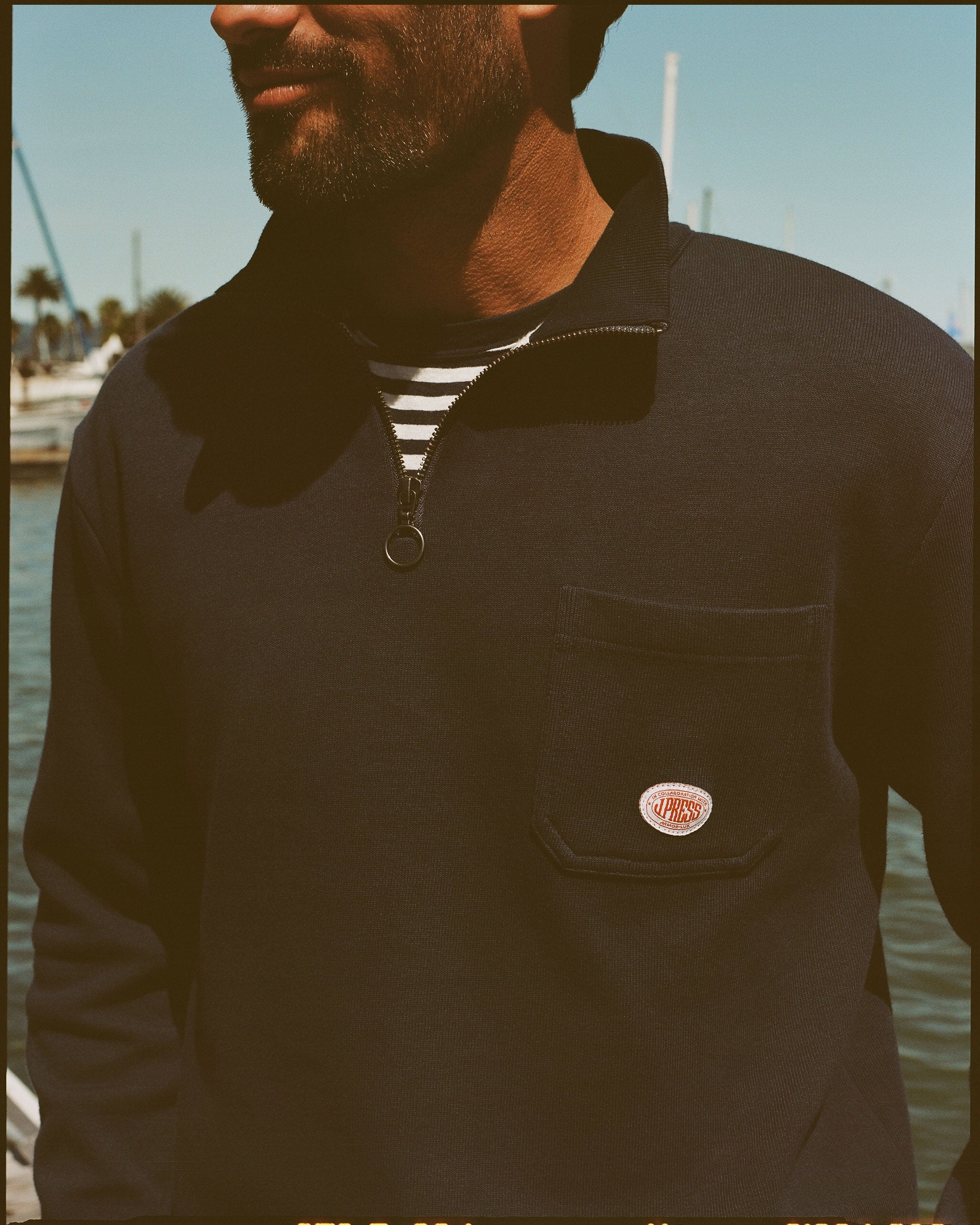 Armor-Lux Navy Quarter-Zip Organic Cotton Sweatshirt