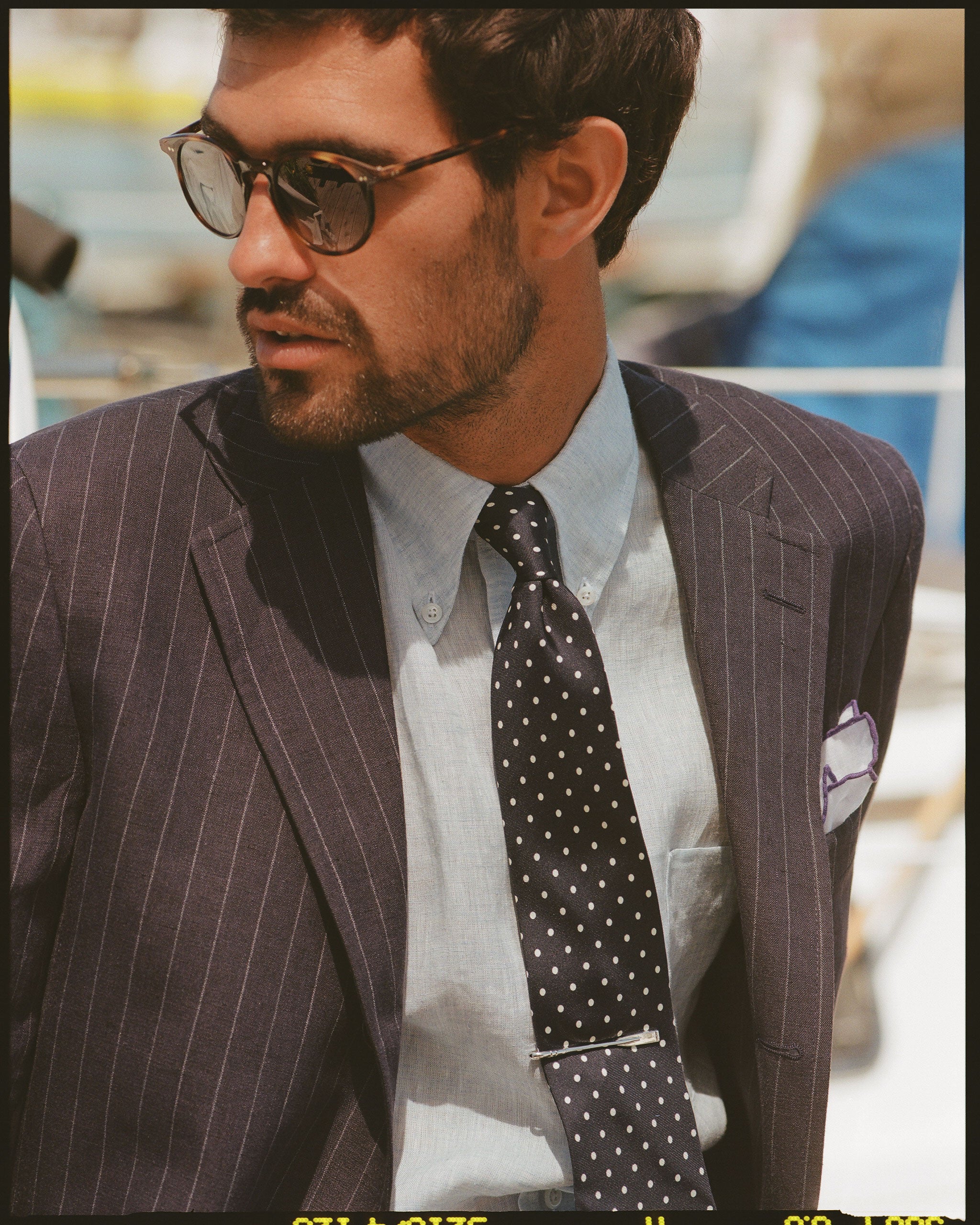 Made-in-UK Navy & White Polka Dot Foulard Tie