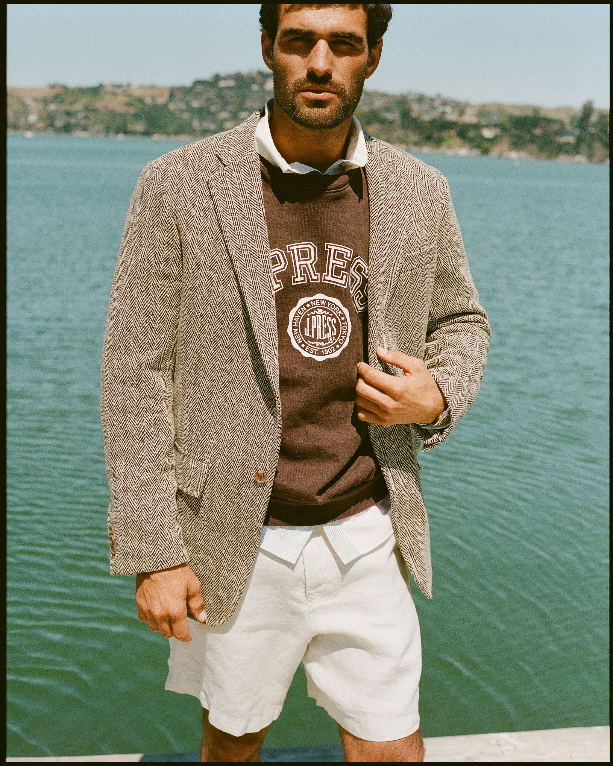 Made-in-USA Black & Tan Herringbone Cotton Sport Coat