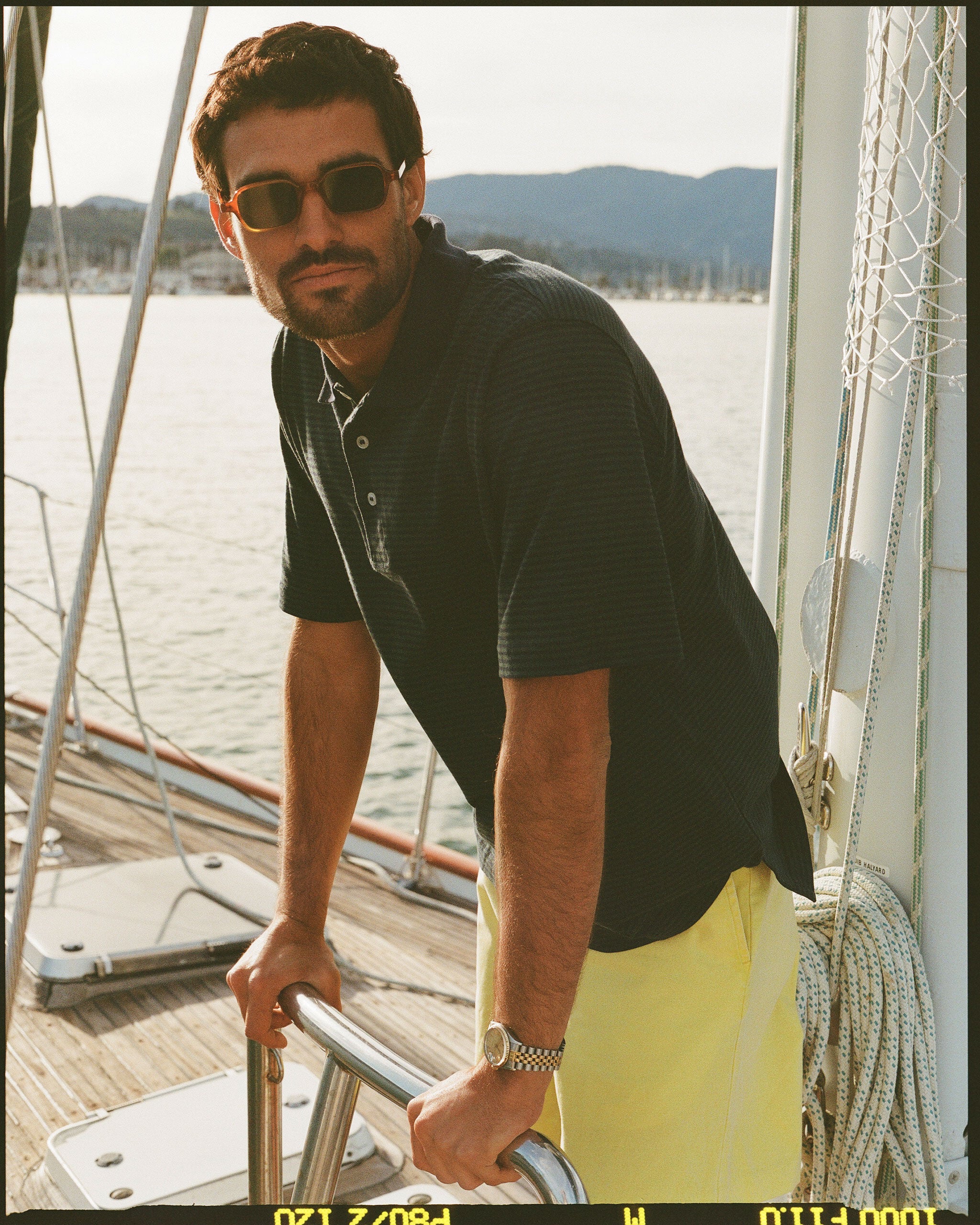Navy & Green Cotton Jersey Stripe Polo - Classic Fit