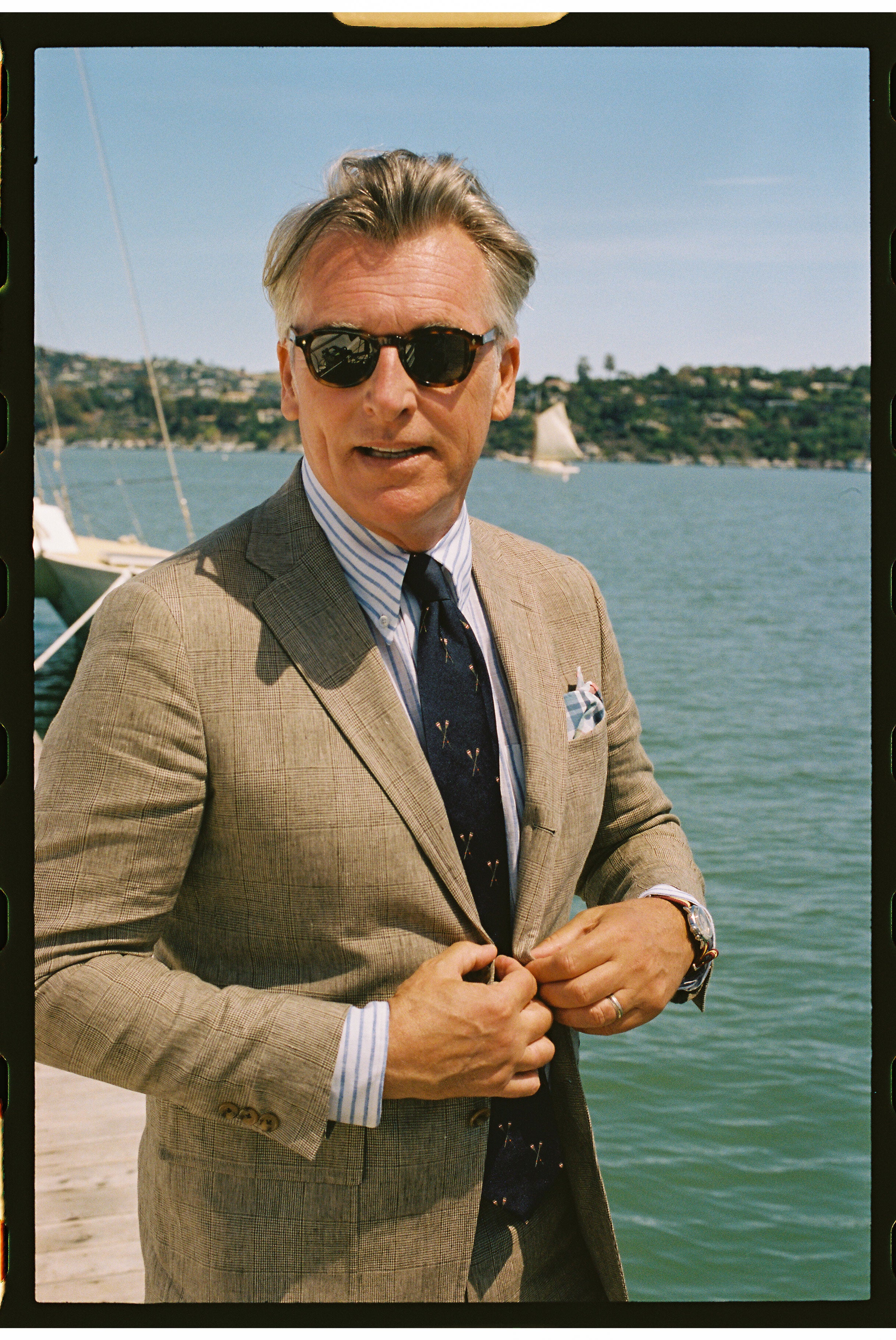 Made-in-USA Tan Prince of Wales Linen Sport Coat