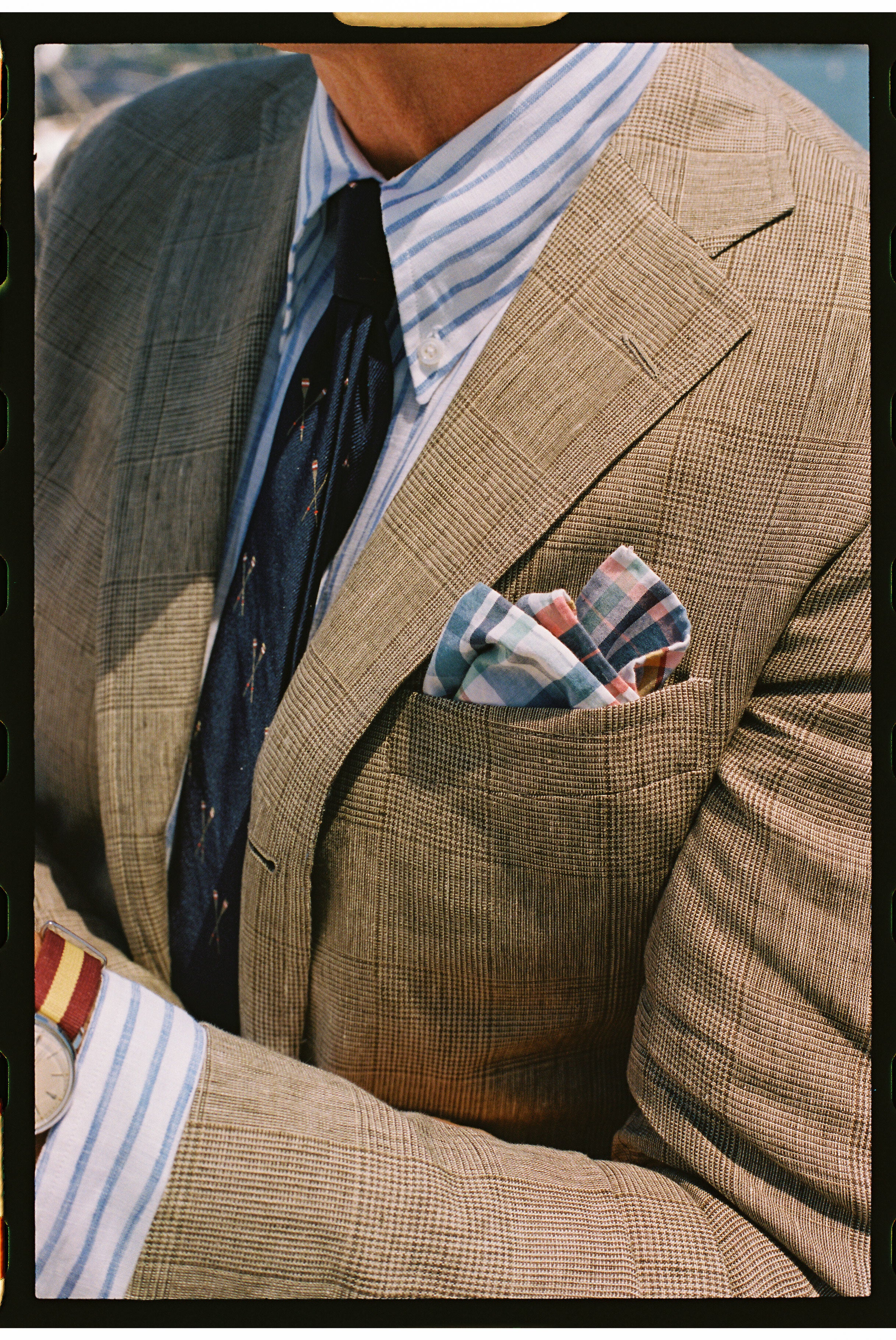 Made-in-USA Tan Prince of Wales Linen Sport Coat