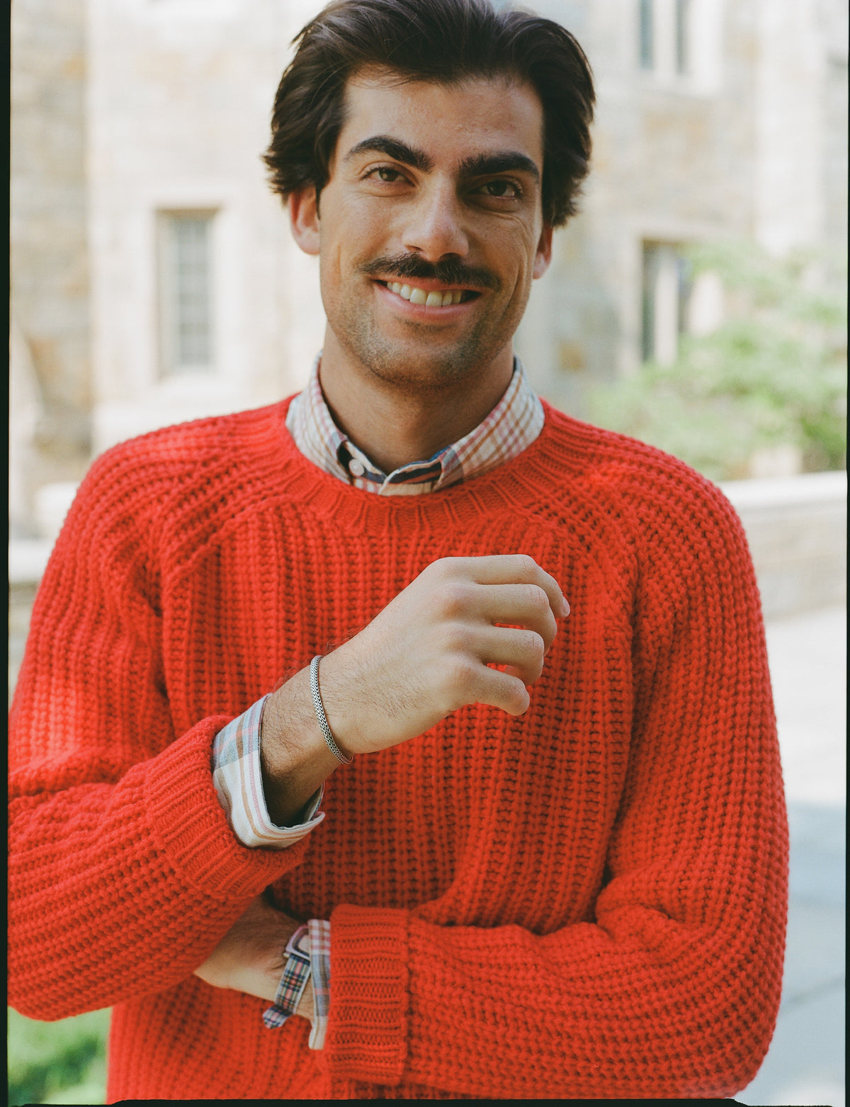 Made-in-Scotland Red Lambswool Shaker Stitch Crew Neck Sweater