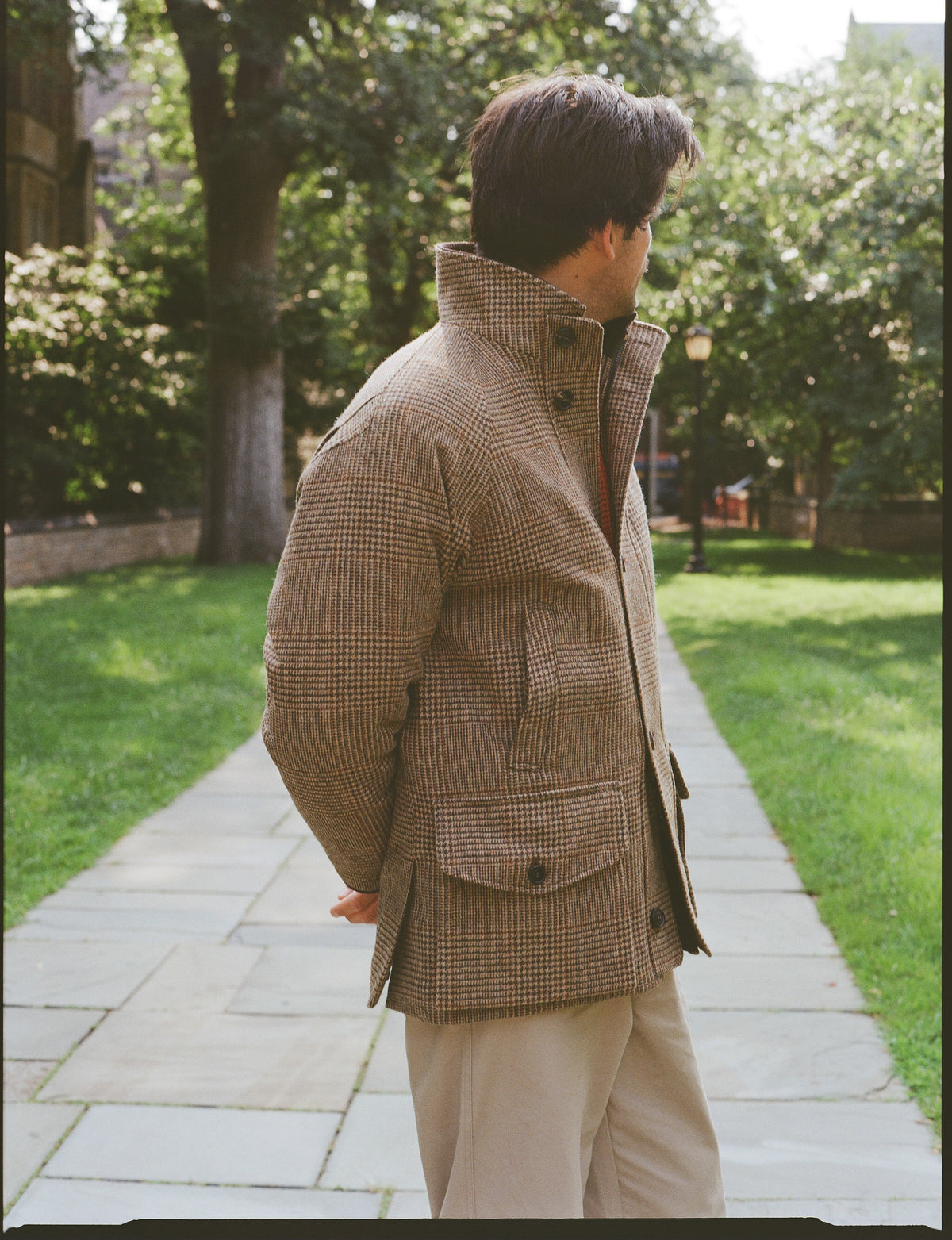 Made-in-UK Tan & Olive Check Tweed Field Coat