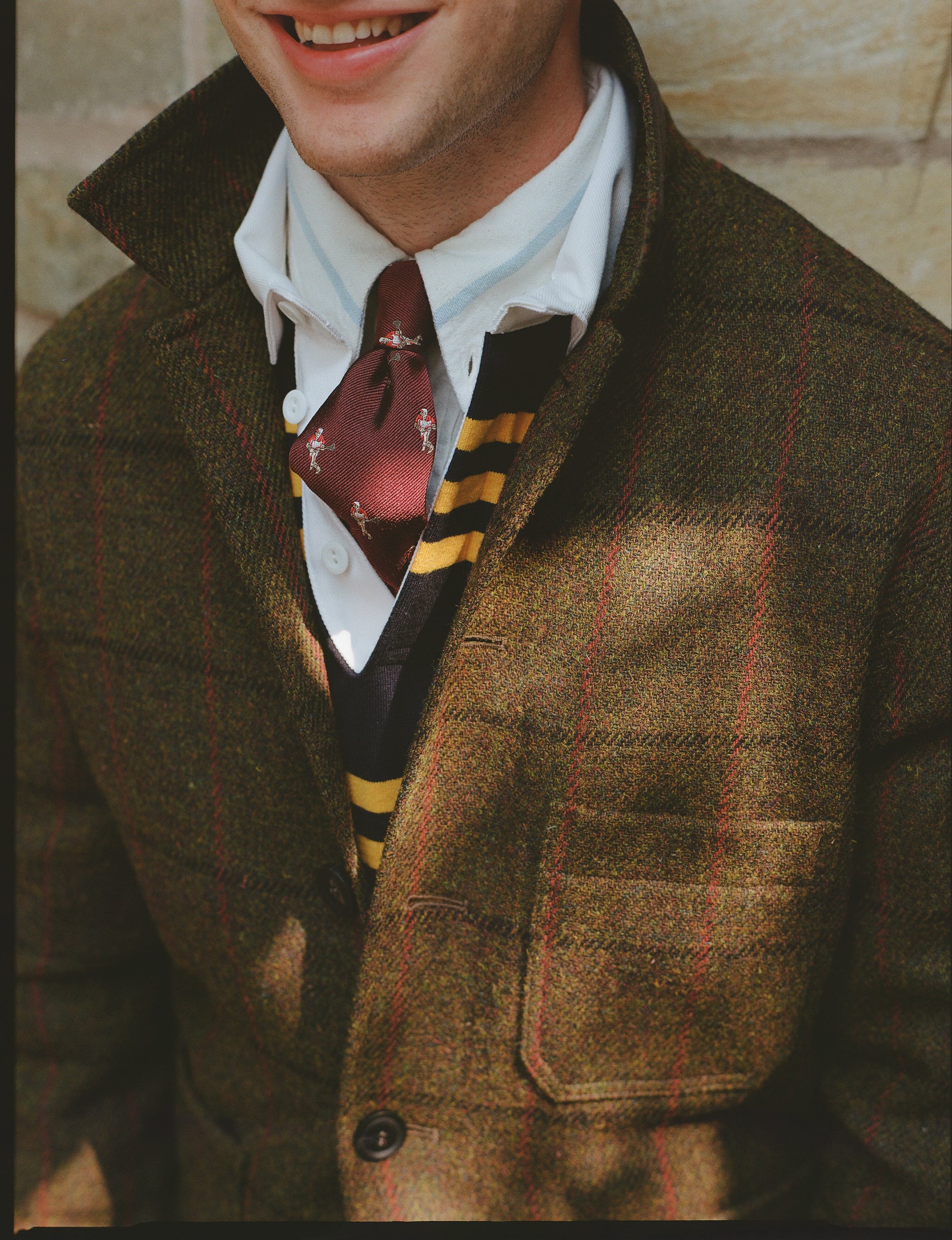 Made-in-England Olive Windowpane Harris Tweed Chore Jacket