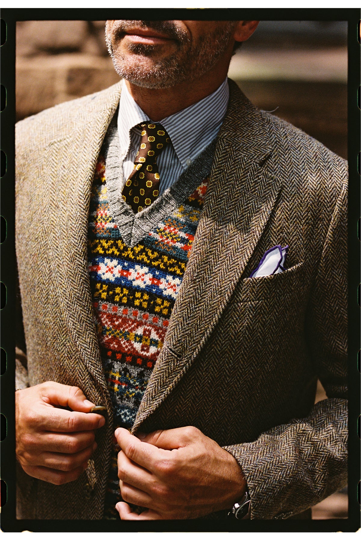 Made-in-Canada Light Brown Herringbone Harris Tweed Sport Coat