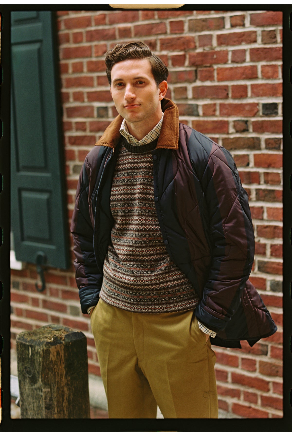 Brown Lambswool Fair Isle Crewneck Sweater - Trim Fit