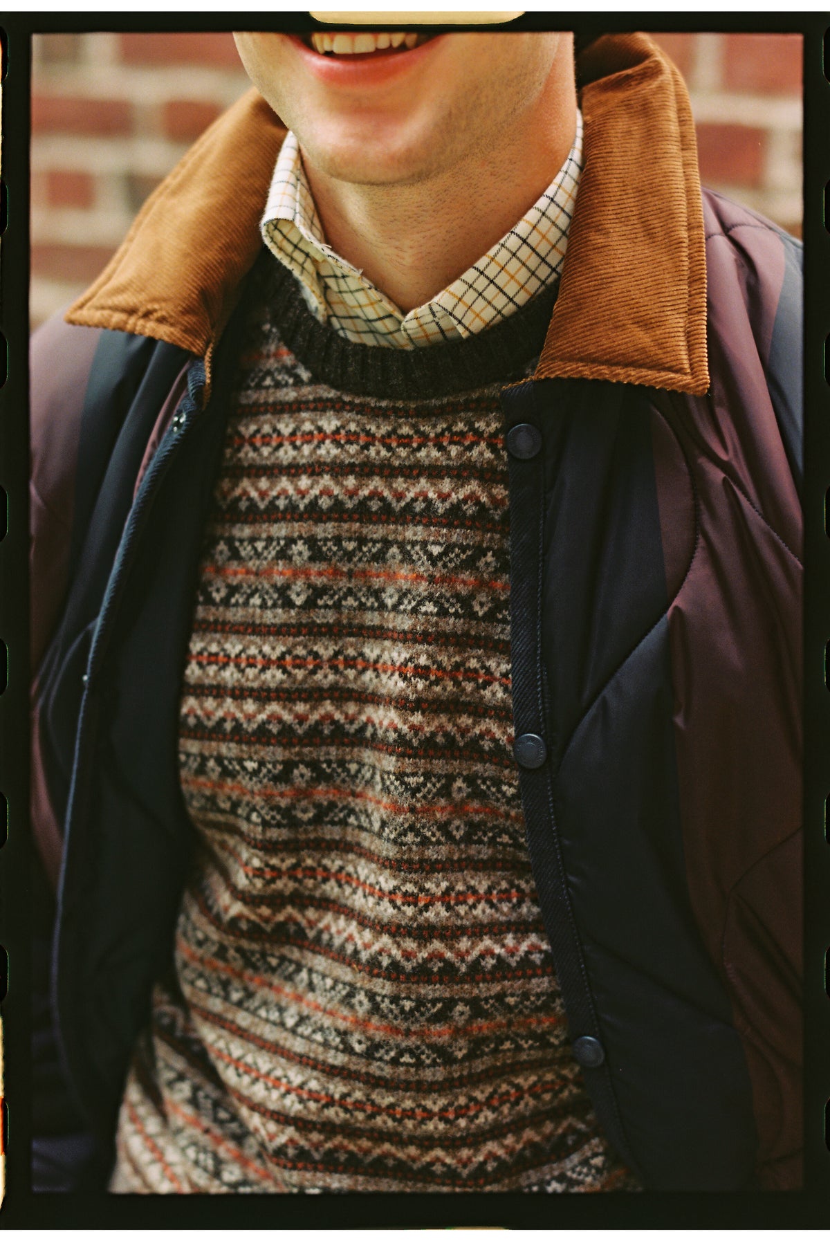 Brown Lambswool Fair Isle Crewneck Sweater - Trim Fit