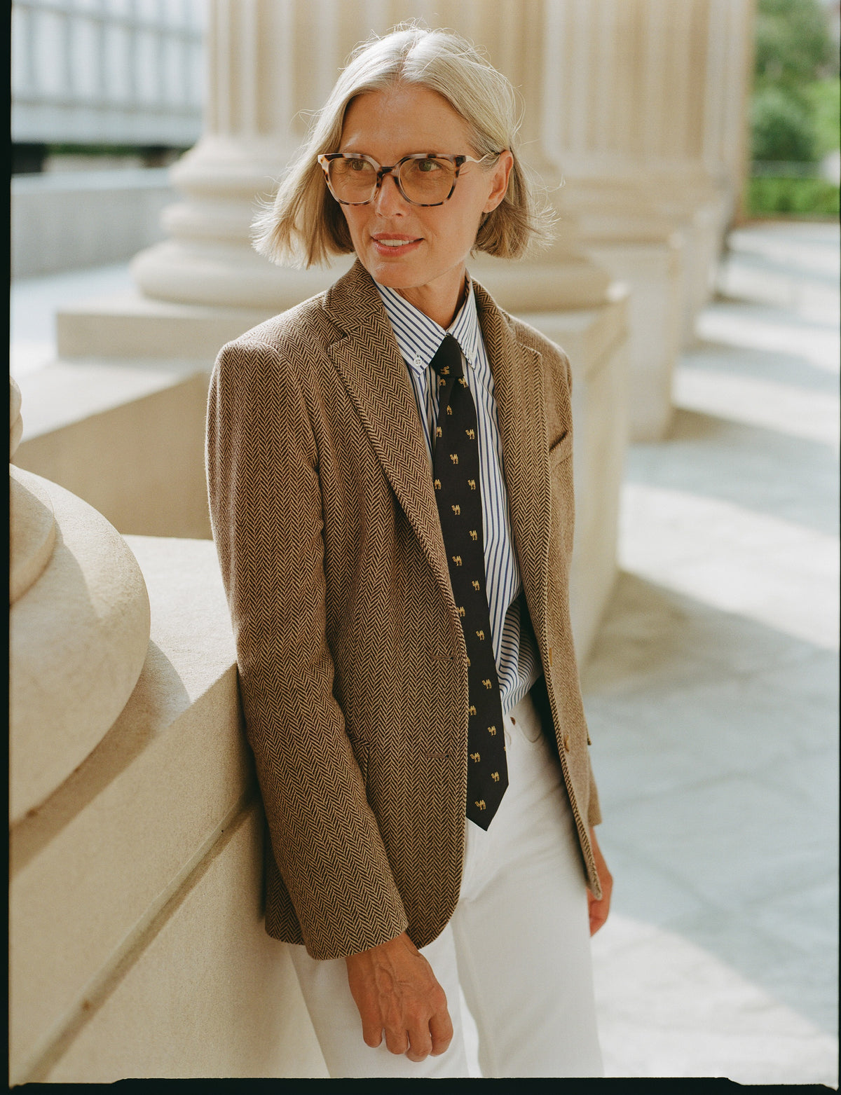 Made-in-USA Women's Brown & Tan Herringbone Sport Coat