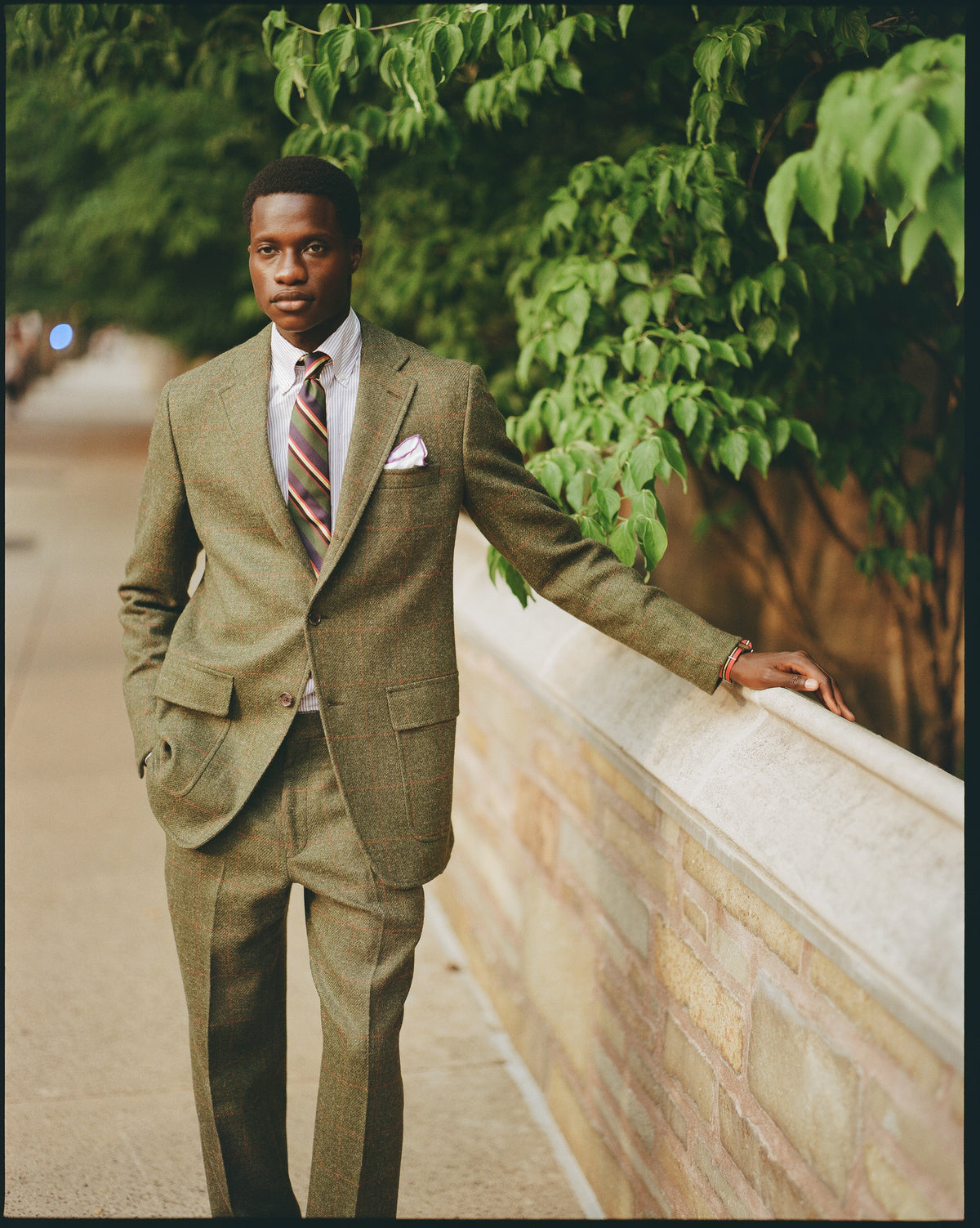 Made-in-USA Olive Windowpane Cheviot Tweed Sport Coat