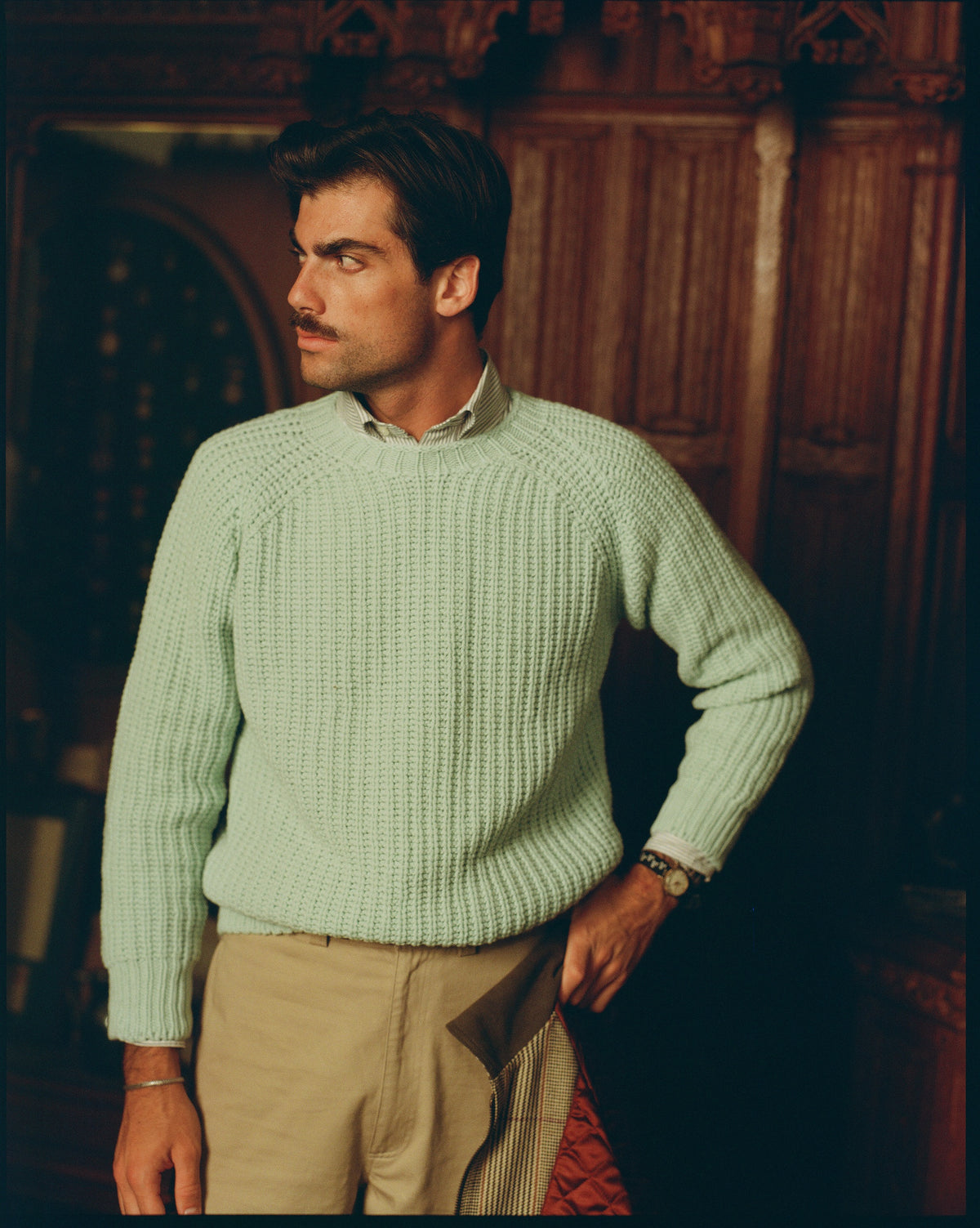 Made-in-Scotland Icy Blue Lambswool Shaker Stitch Crew Neck Sweater
