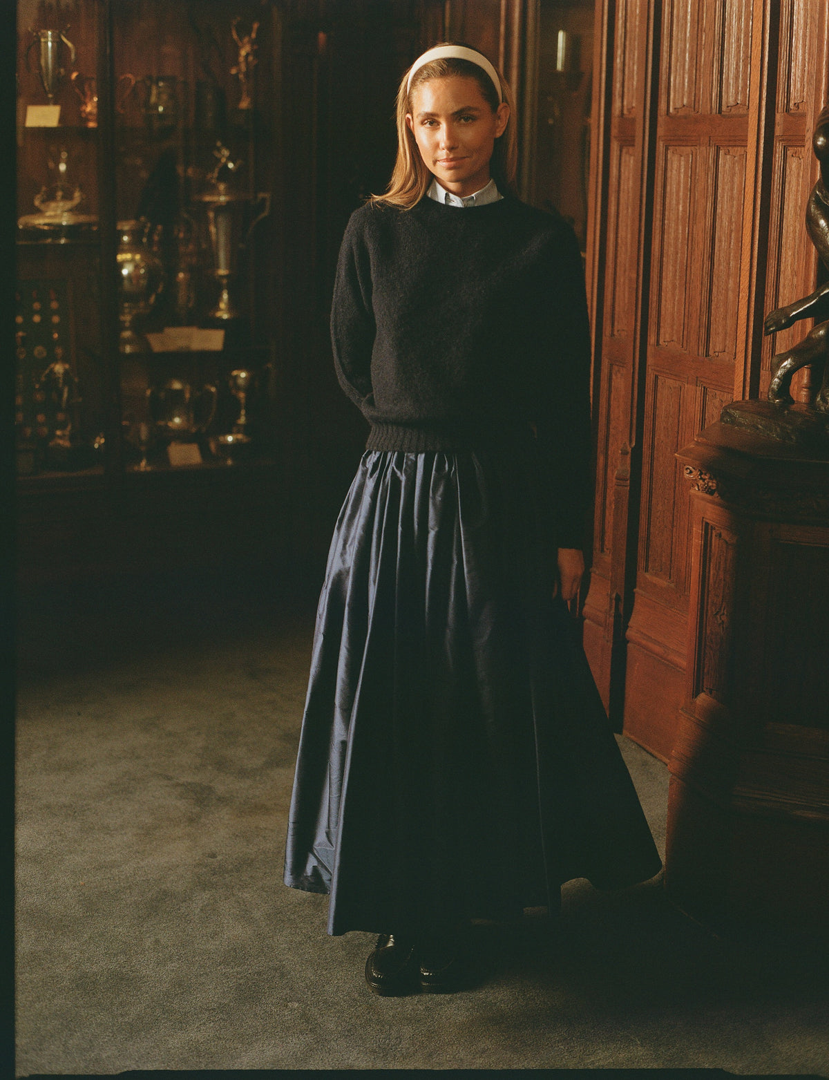 Made-in-USA Women's Navy Silk Taffeta Skirt