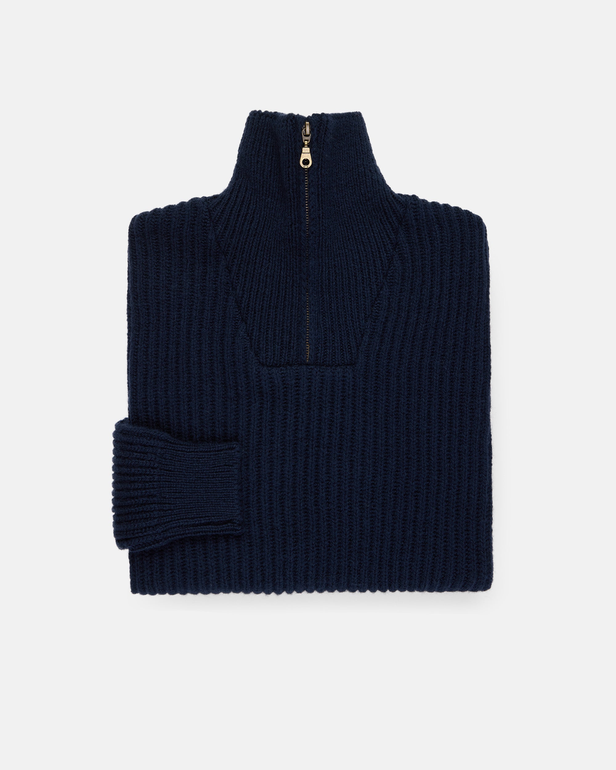 Made-in-Norway Navy 1/4 Zip Ribbed Sweater
