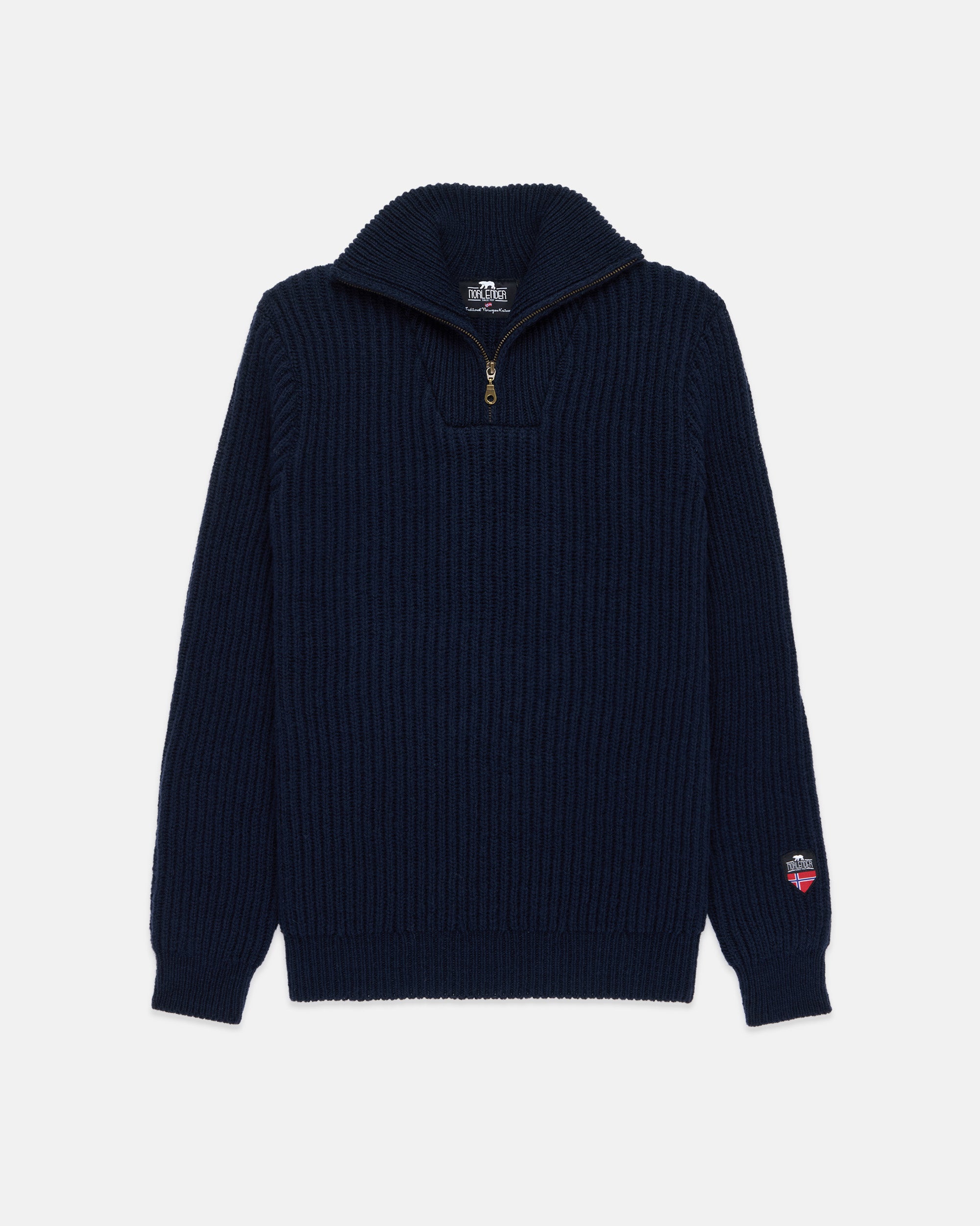 Made-in-Norway Navy 1/4 Zip Ribbed Sweater