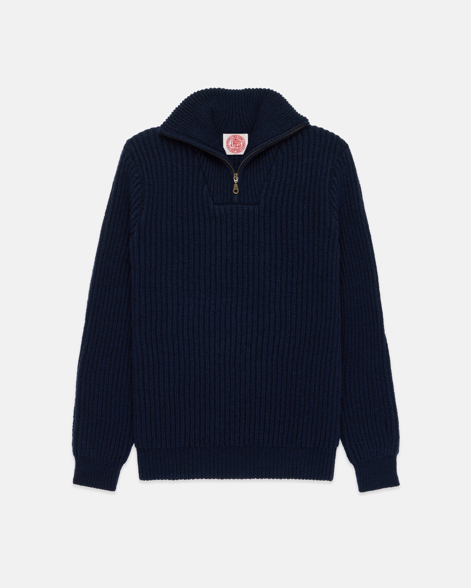 Made-in-Norway Navy 1/4 Zip Ribbed Sweater