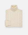 Made-in-Ireland Natural Aran Knit Turtleneck Sweater