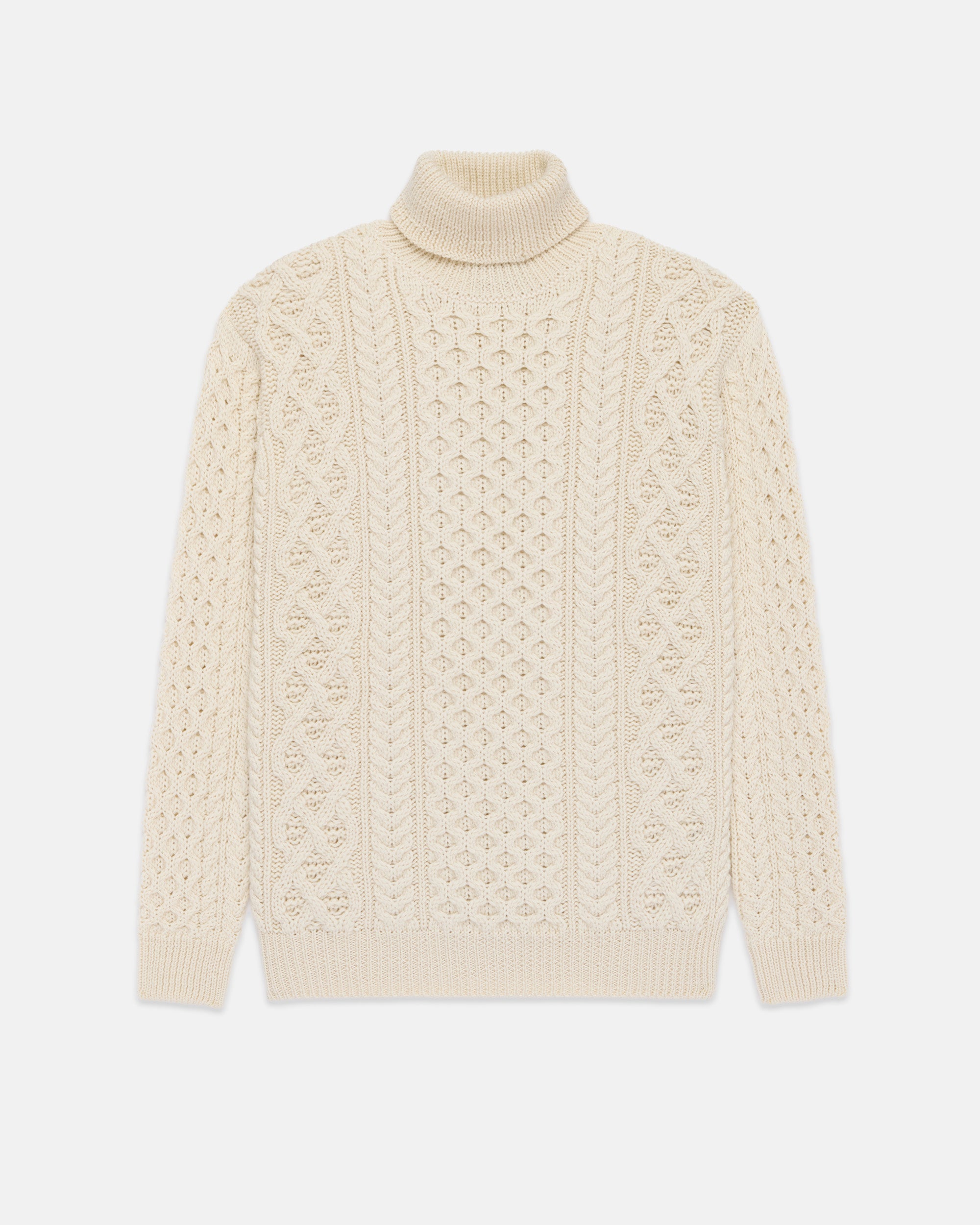 Made-in-Ireland Natural Aran Knit Turtleneck Sweater