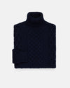 Made-in-Ireland Navy Aran Knit Turtleneck Sweater
