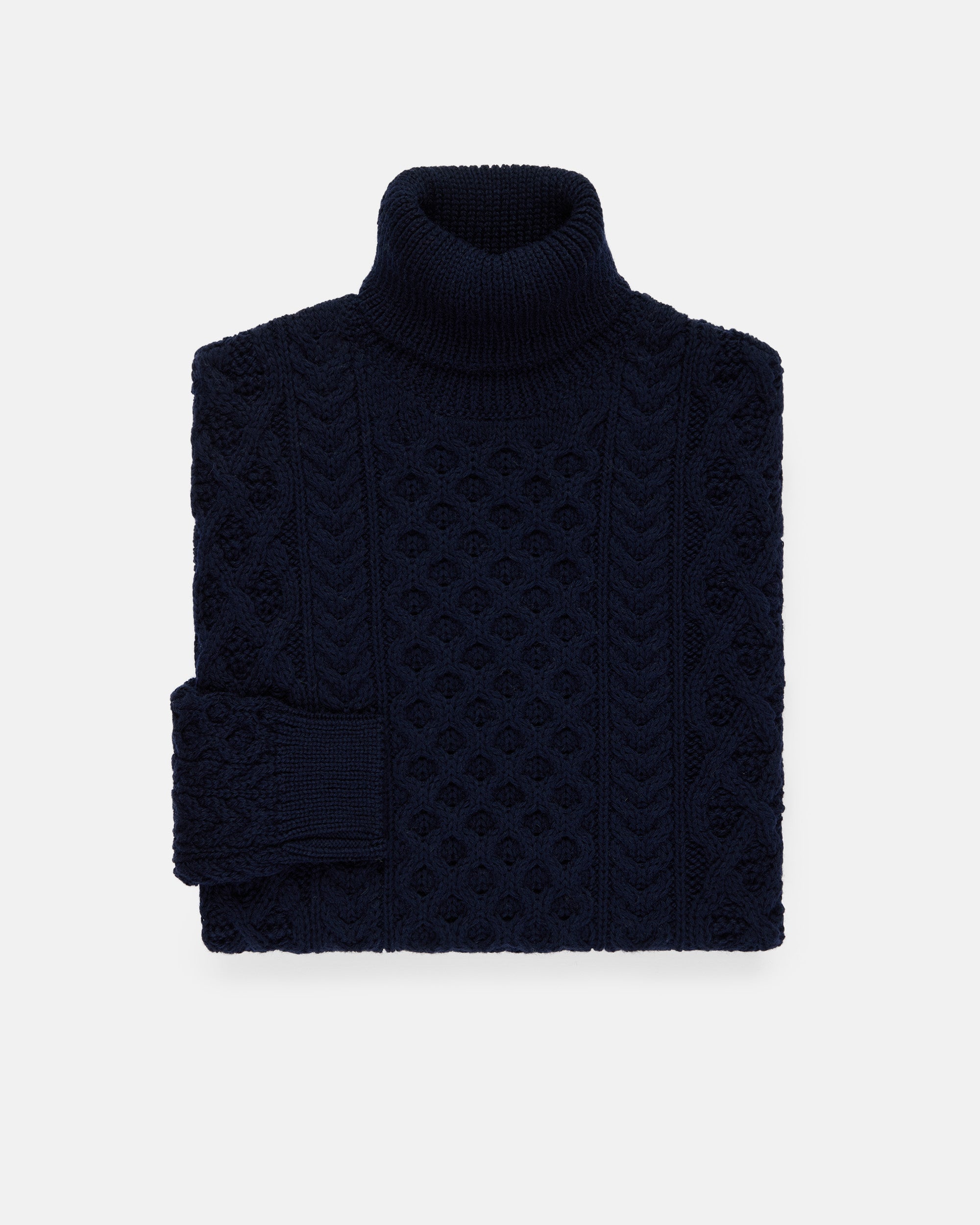 Made-in-Ireland Navy Aran Knit Turtleneck Sweater