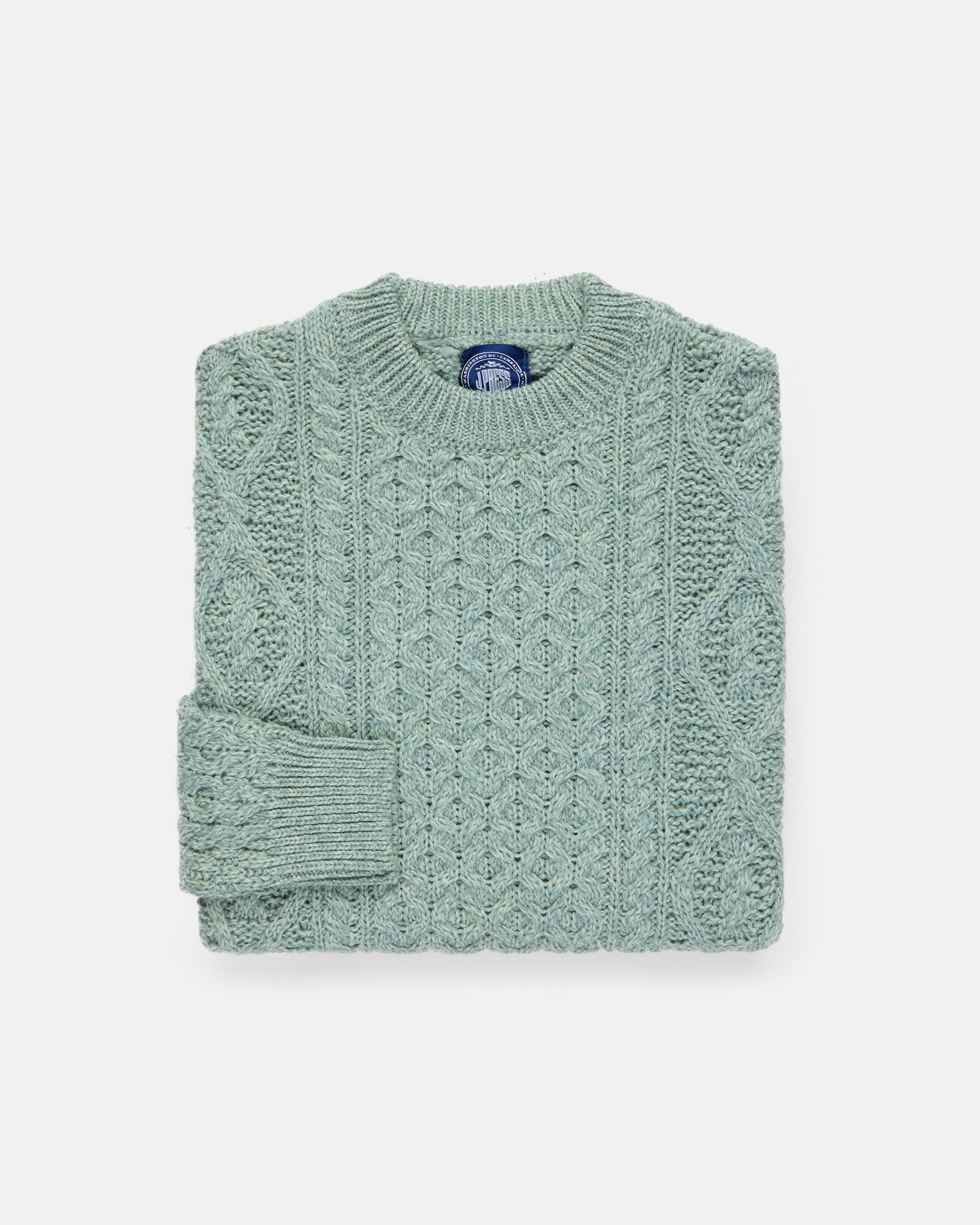 Made-in-Ireland Sage Aran Knit Crewneck Sweater