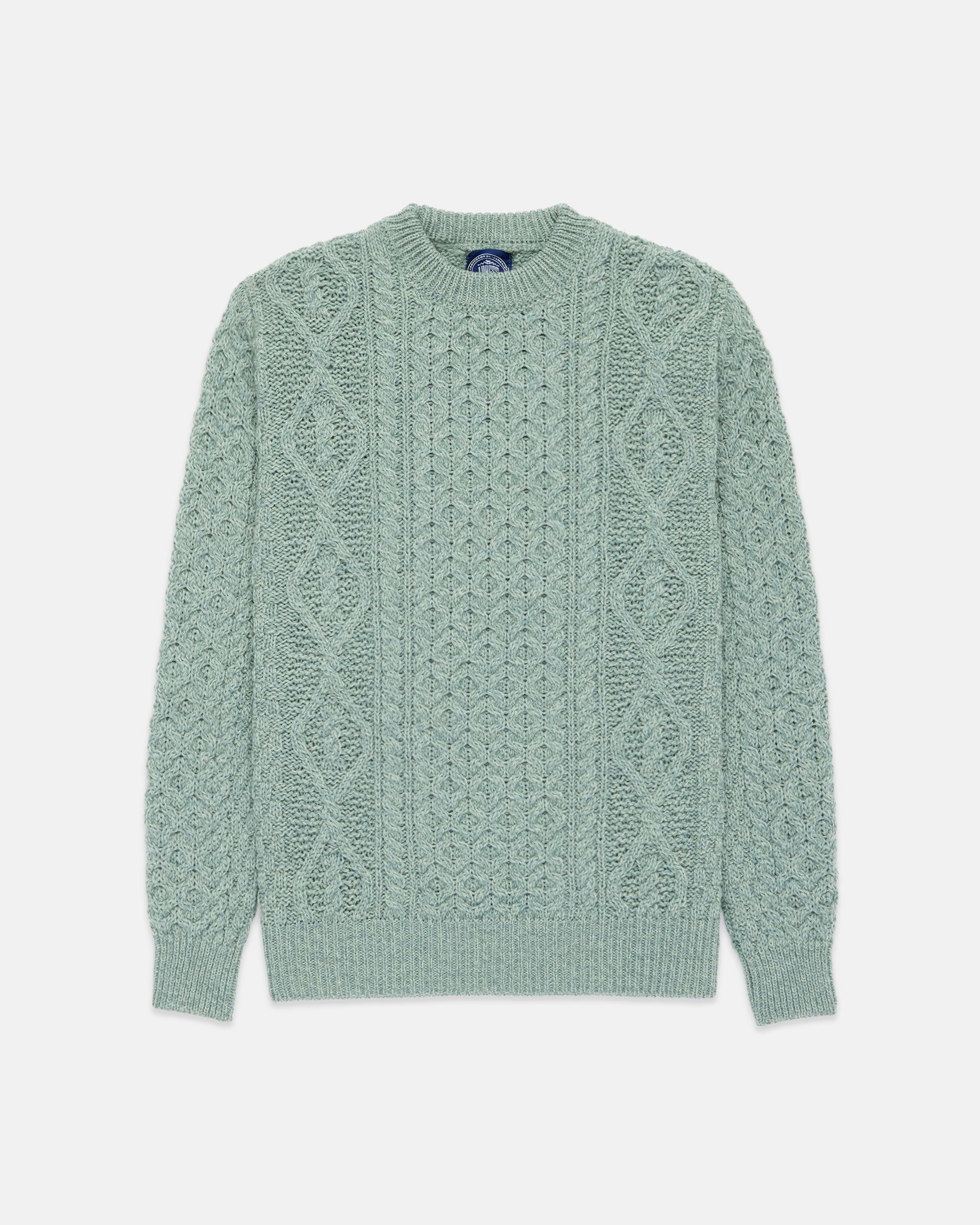 Made-in-Ireland Sage Aran Knit Crewneck Sweater