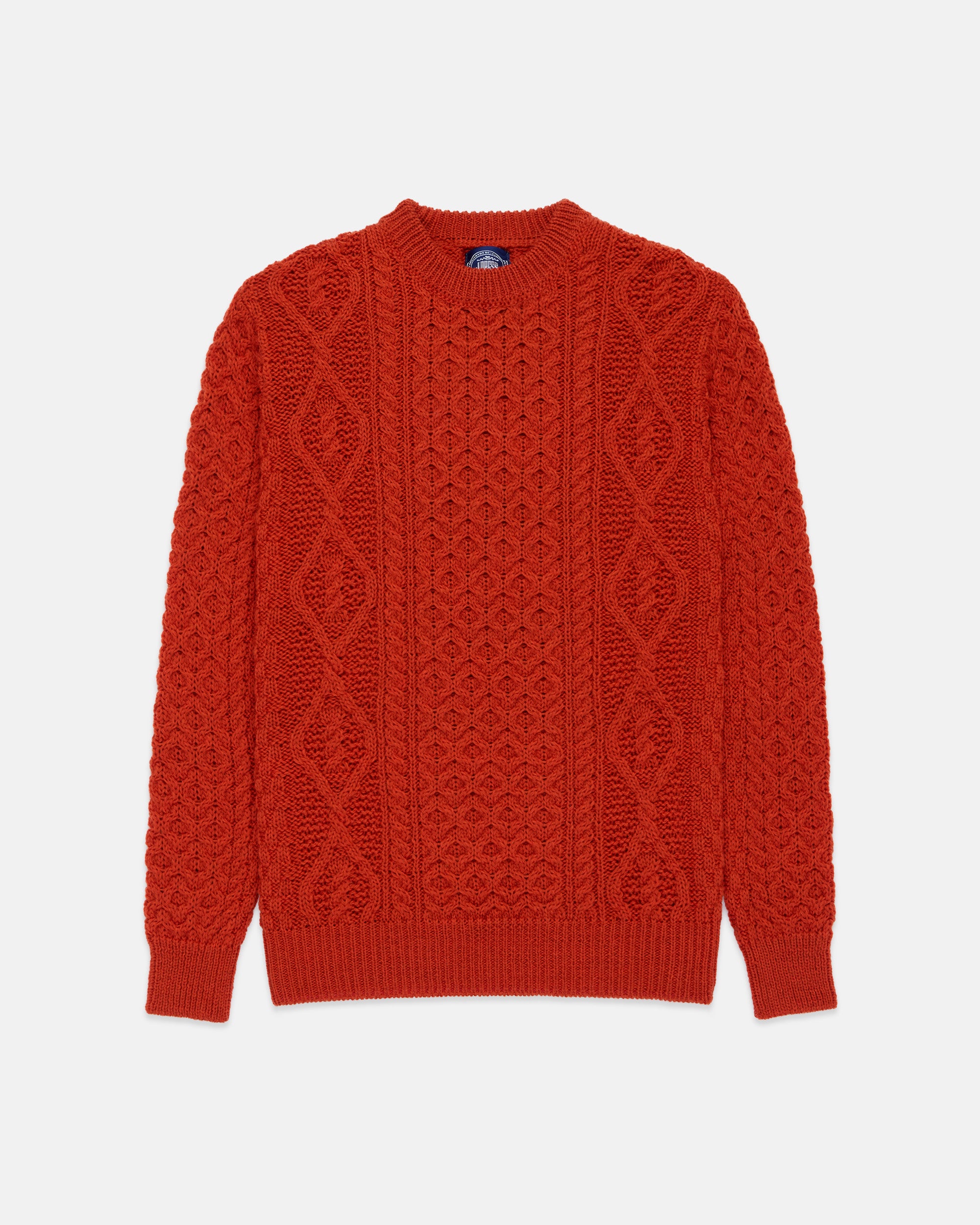 Made-in-Ireland Orange Marl Aran Knit Crewneck Sweater