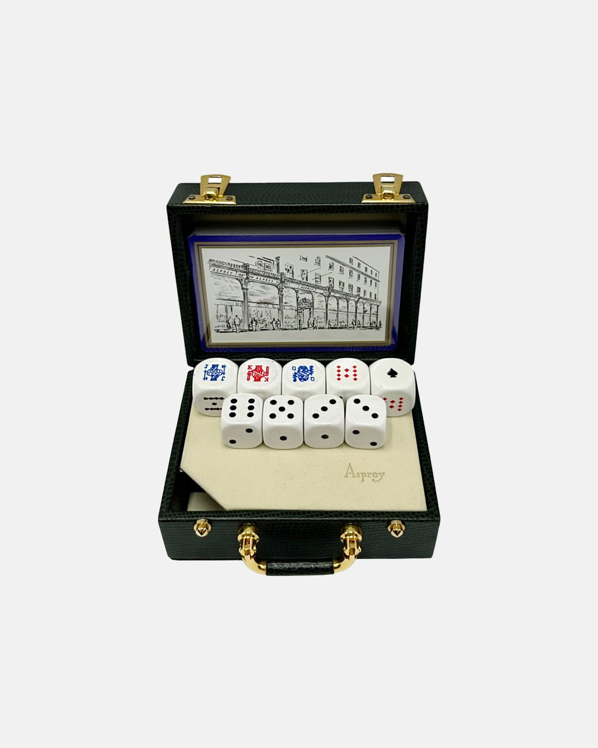 Asprey London Playing Cards and Dice with Green Leather Case