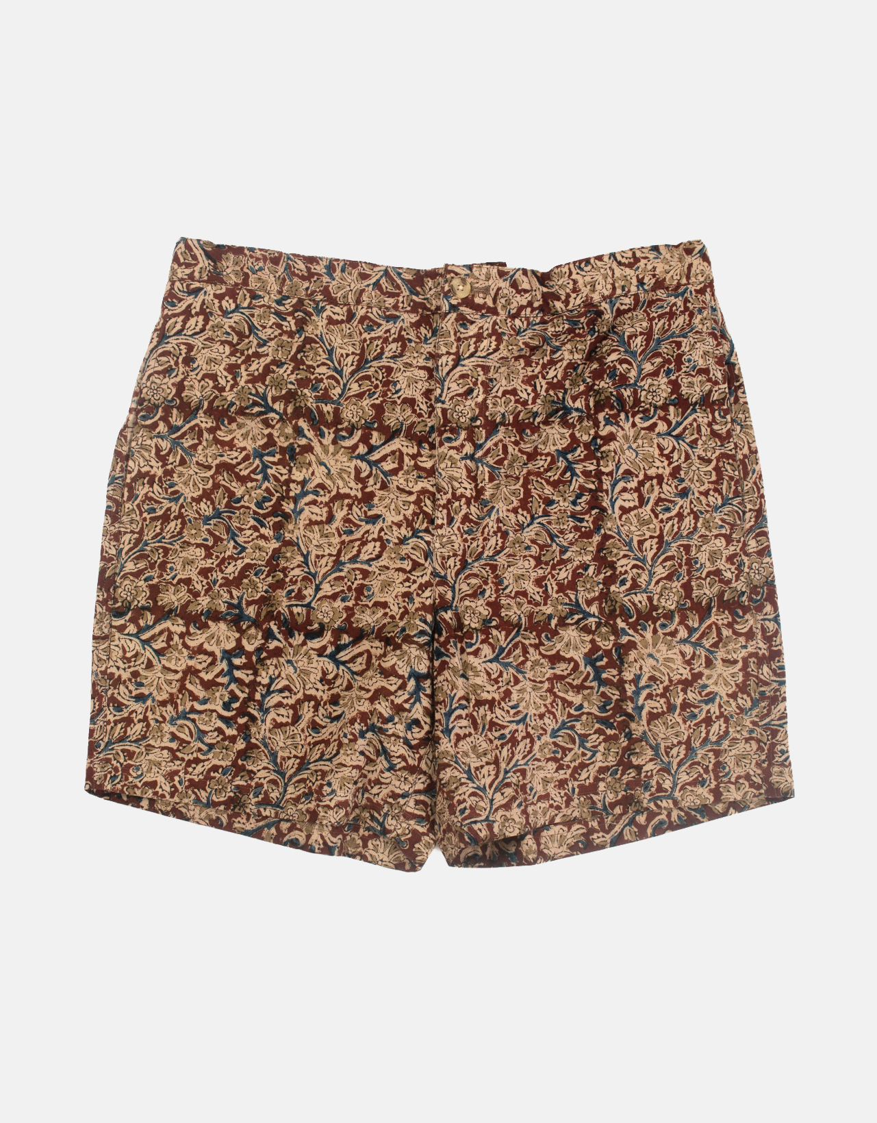 Burgundy & Tan Batik Print Swim Trunks