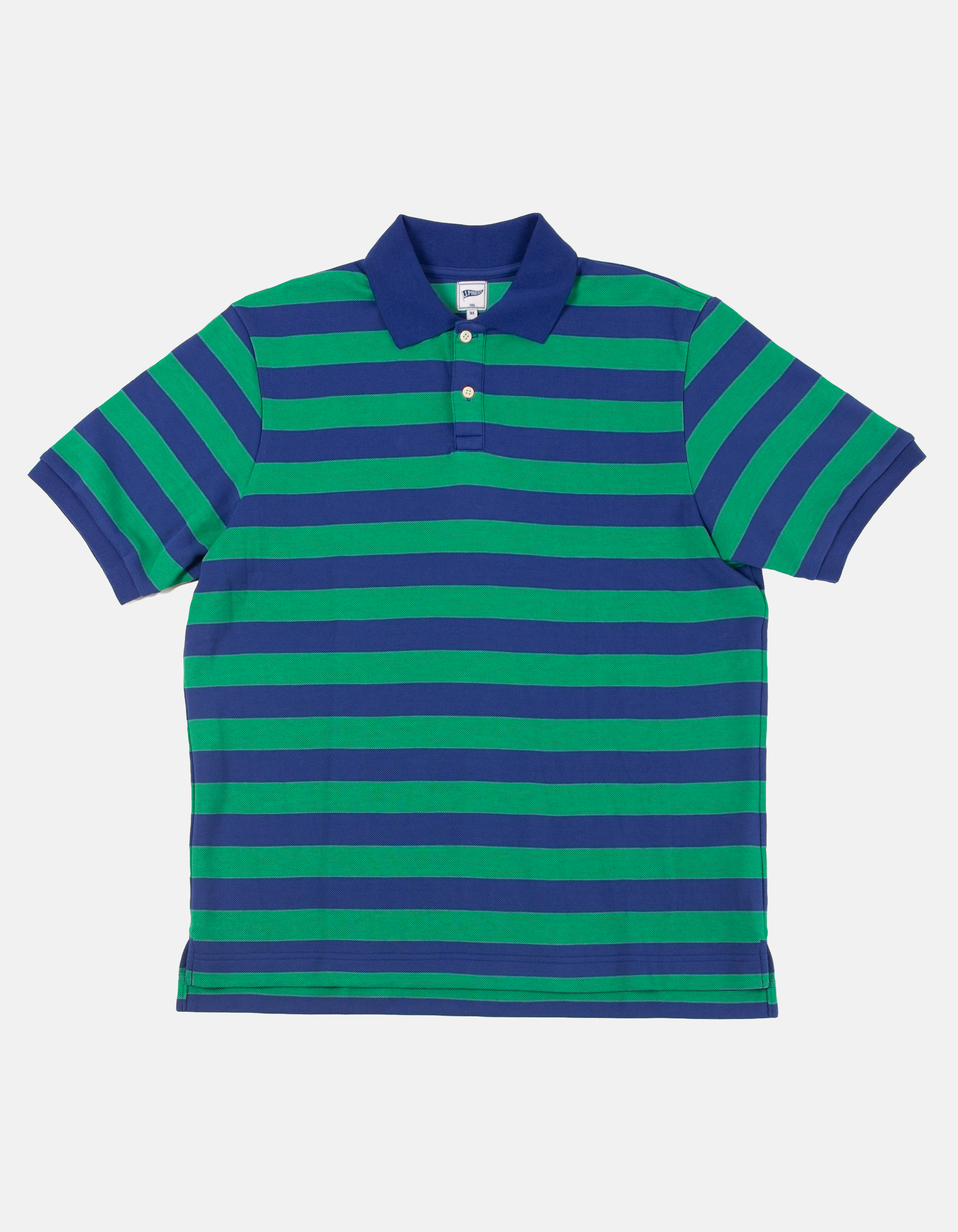 Navy & Green Trim Fit Wide Stripe Polo