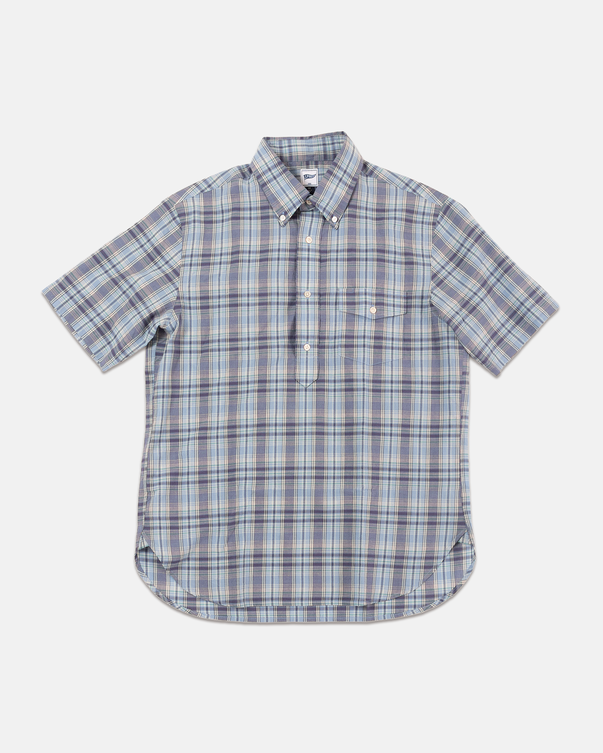 Navy & Light Blue Madras Popover Sport Shirt - Trim Fit
