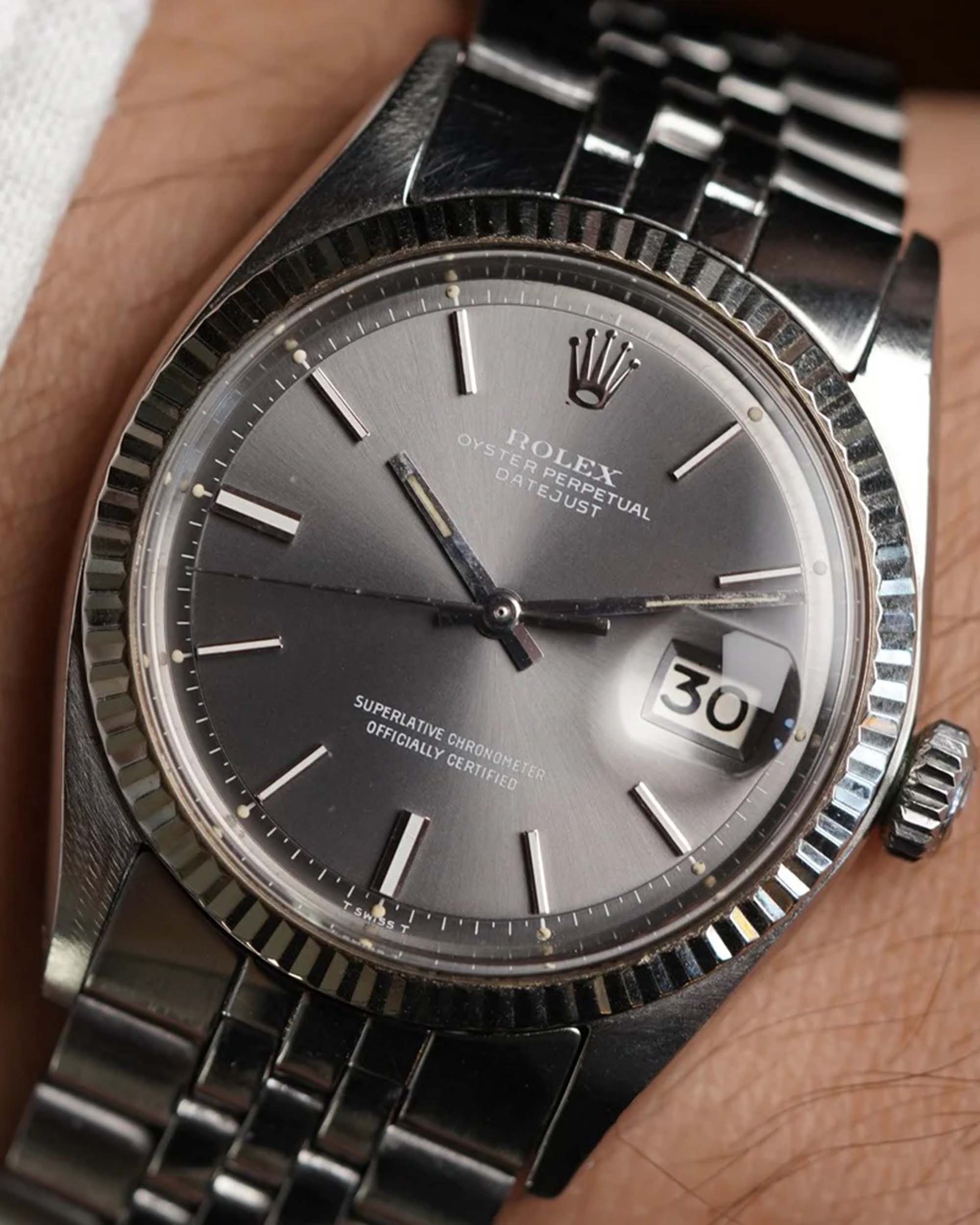 ROLEX GREY DIAL DATEJUST REFERENCE 1601 UNPOLISHED