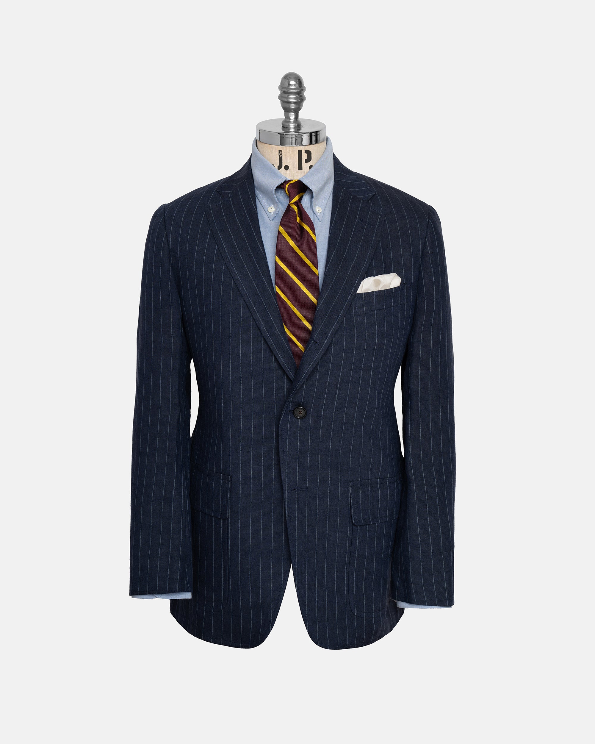 Made-in-USA Navy Chalk Stripe Linen Sport Coat