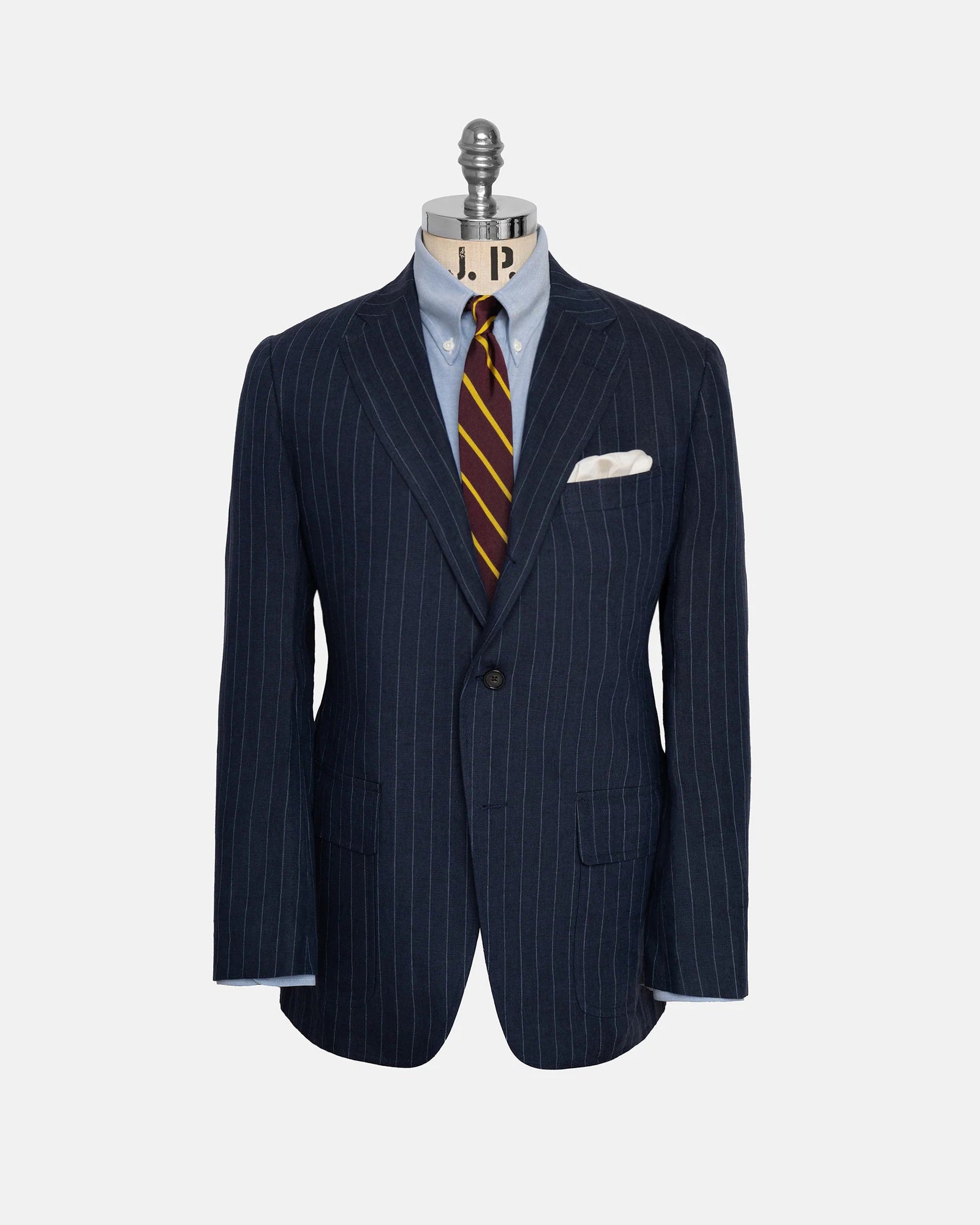 Made-in-USA Navy Chalk Stripe Linen Sport Coat