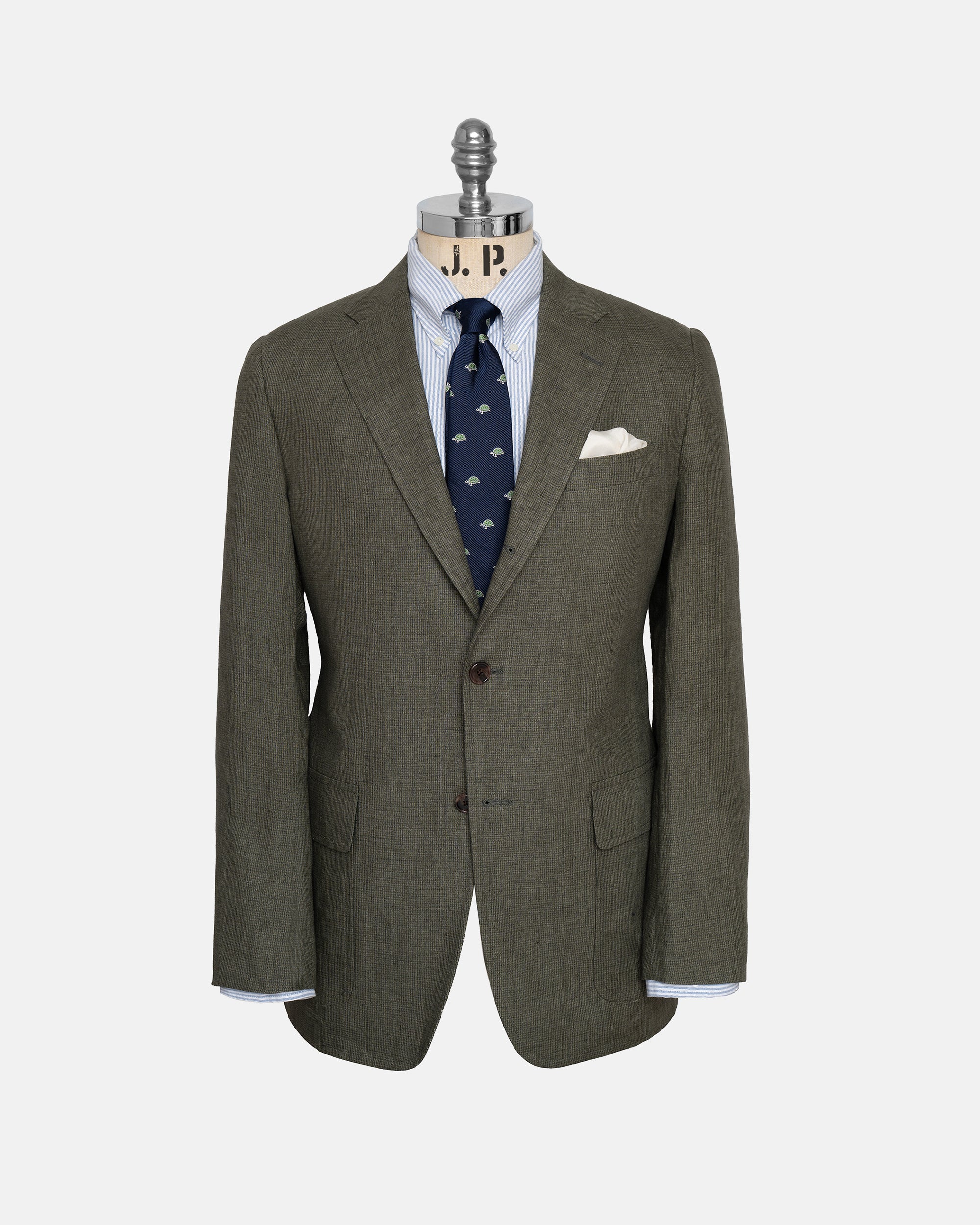 Made-in-USA Olive Mini Houndstooth Linen Sport Coat