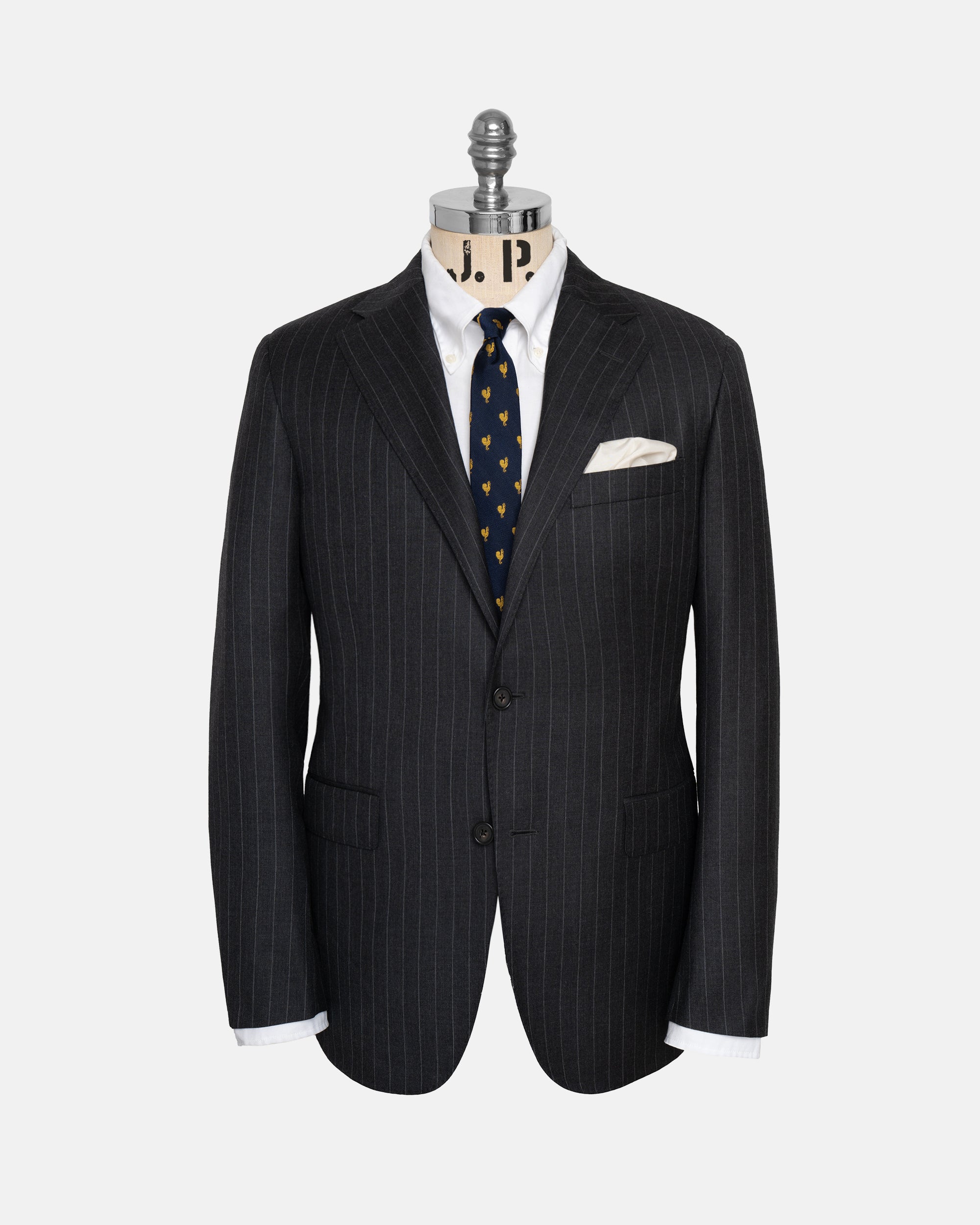 Made-in-USA Charcoal Chalkstripe Two-Button Darted Suit