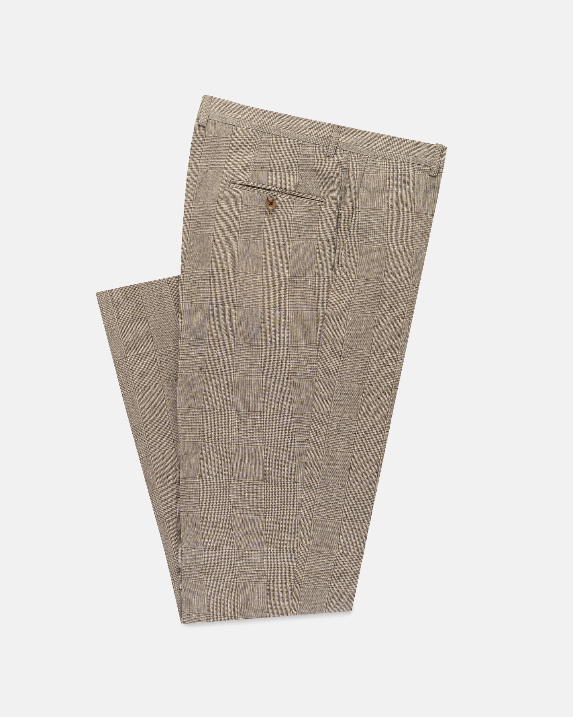 Made-in-USA Tan Prince of Wales Linen Trouser