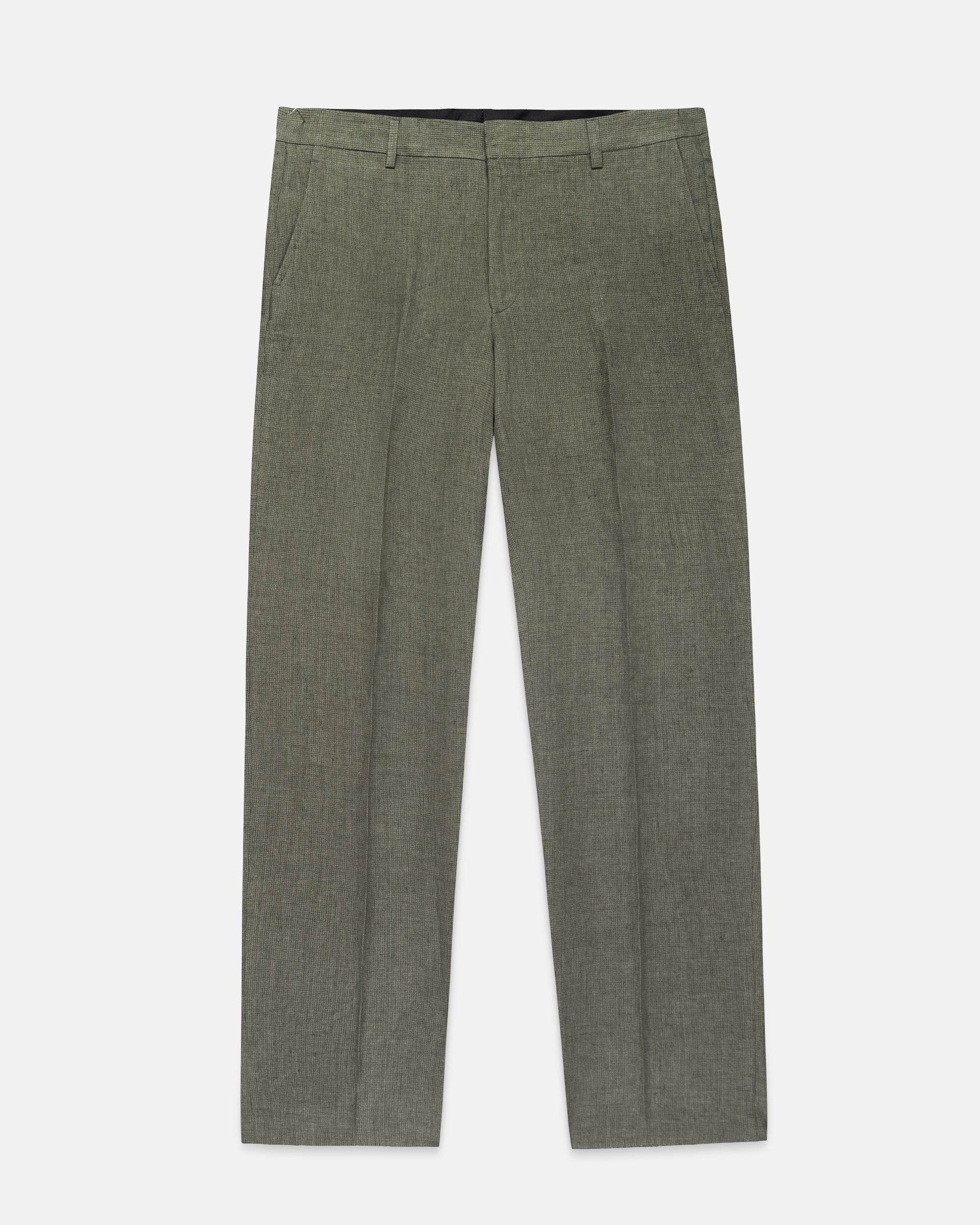 Made-in-USA Olive Mini Houndstooth Linen Trouser