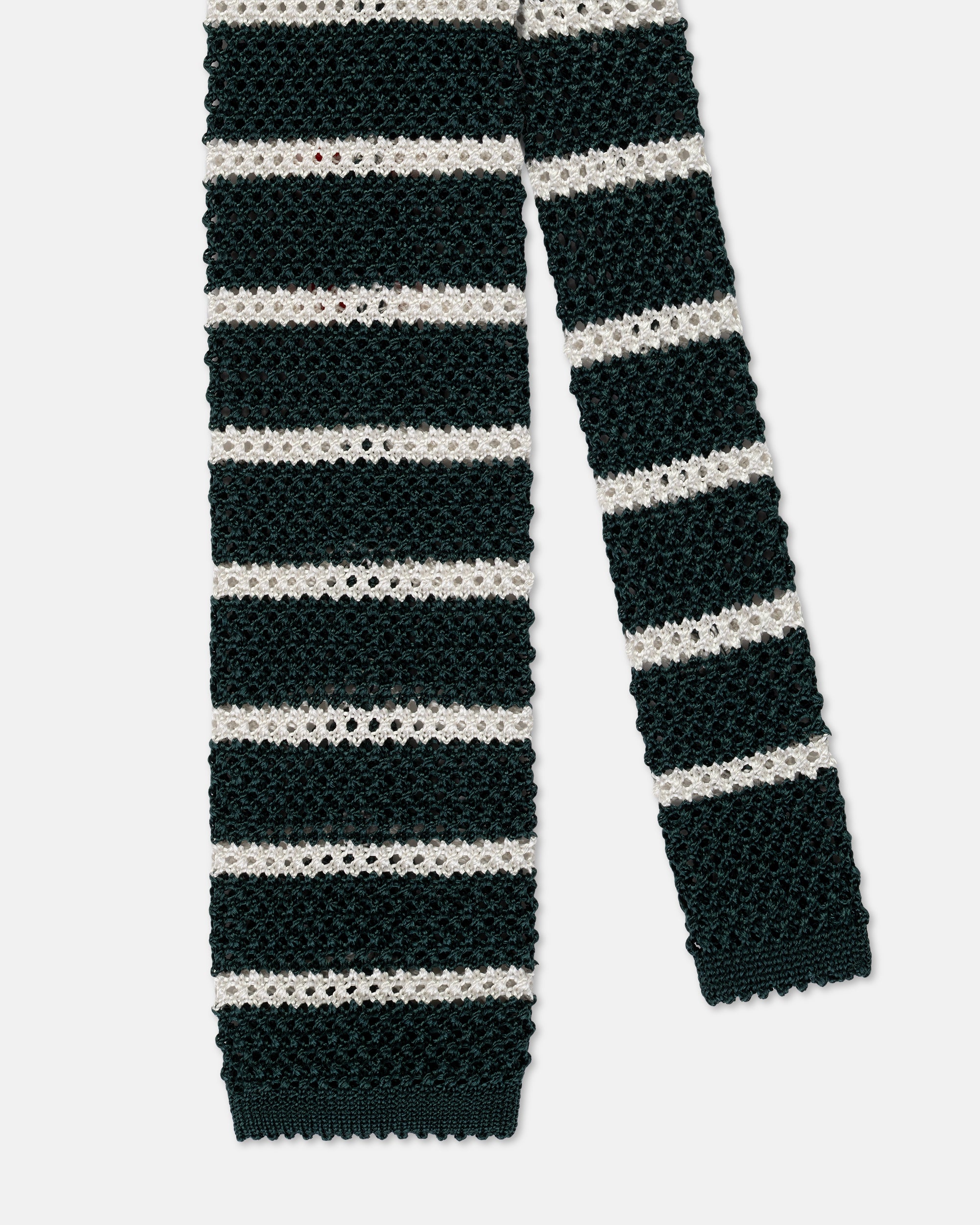 Made-in-Italy Green & White Bar Stripe Silk Knit Tie