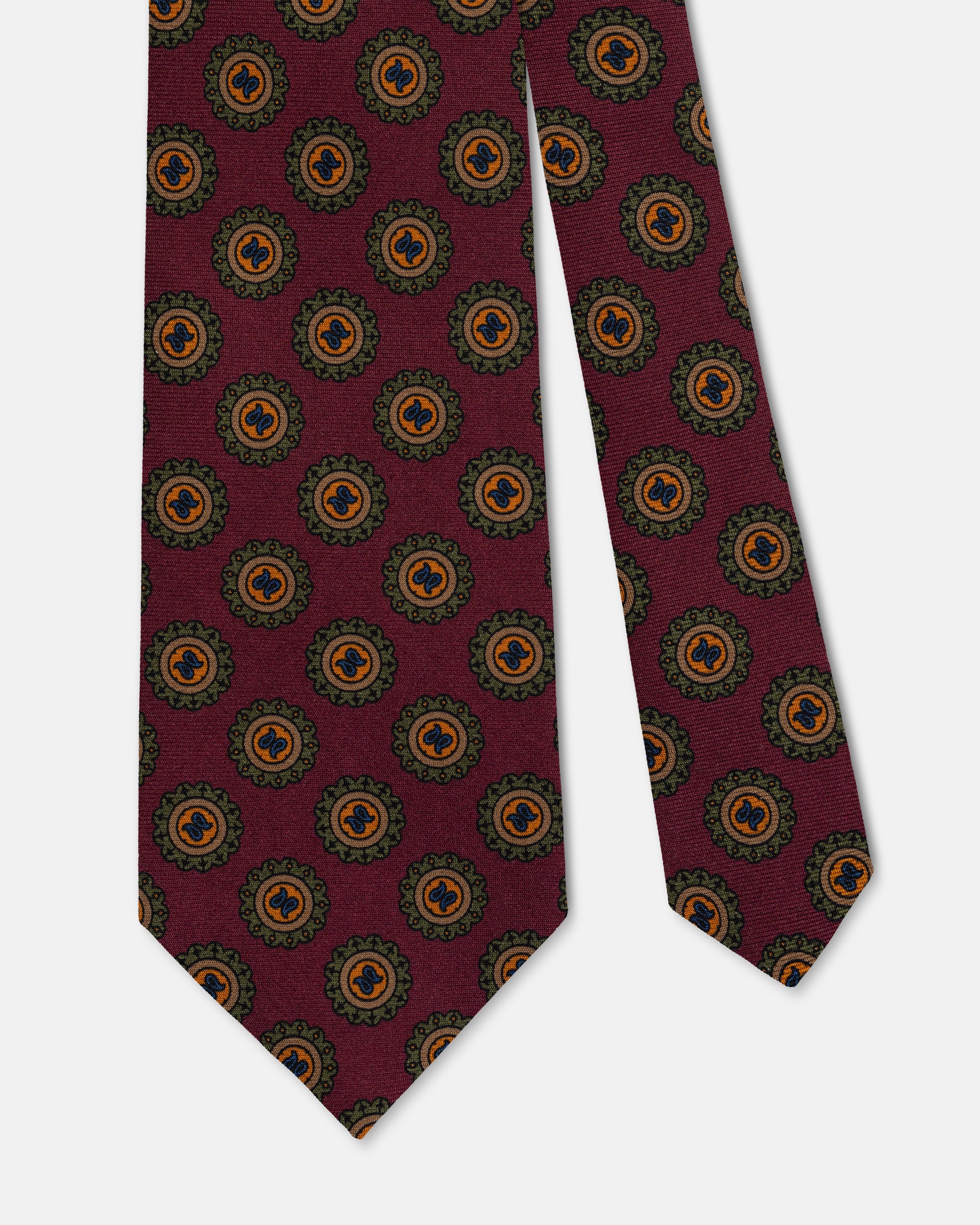 Made-in-UK Burgundy Printed Medallion Ancient Madder Tie