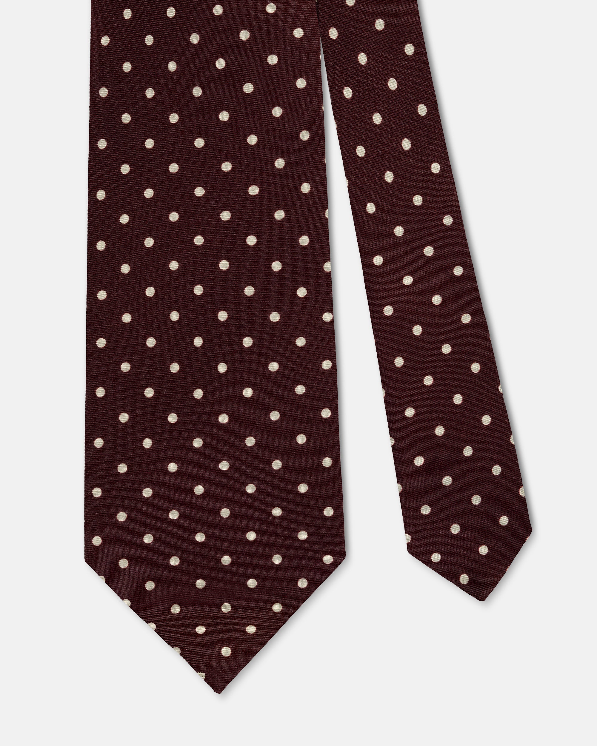 Made-in-UK Burgundy & White Polka Dot Silk Foulard Tie