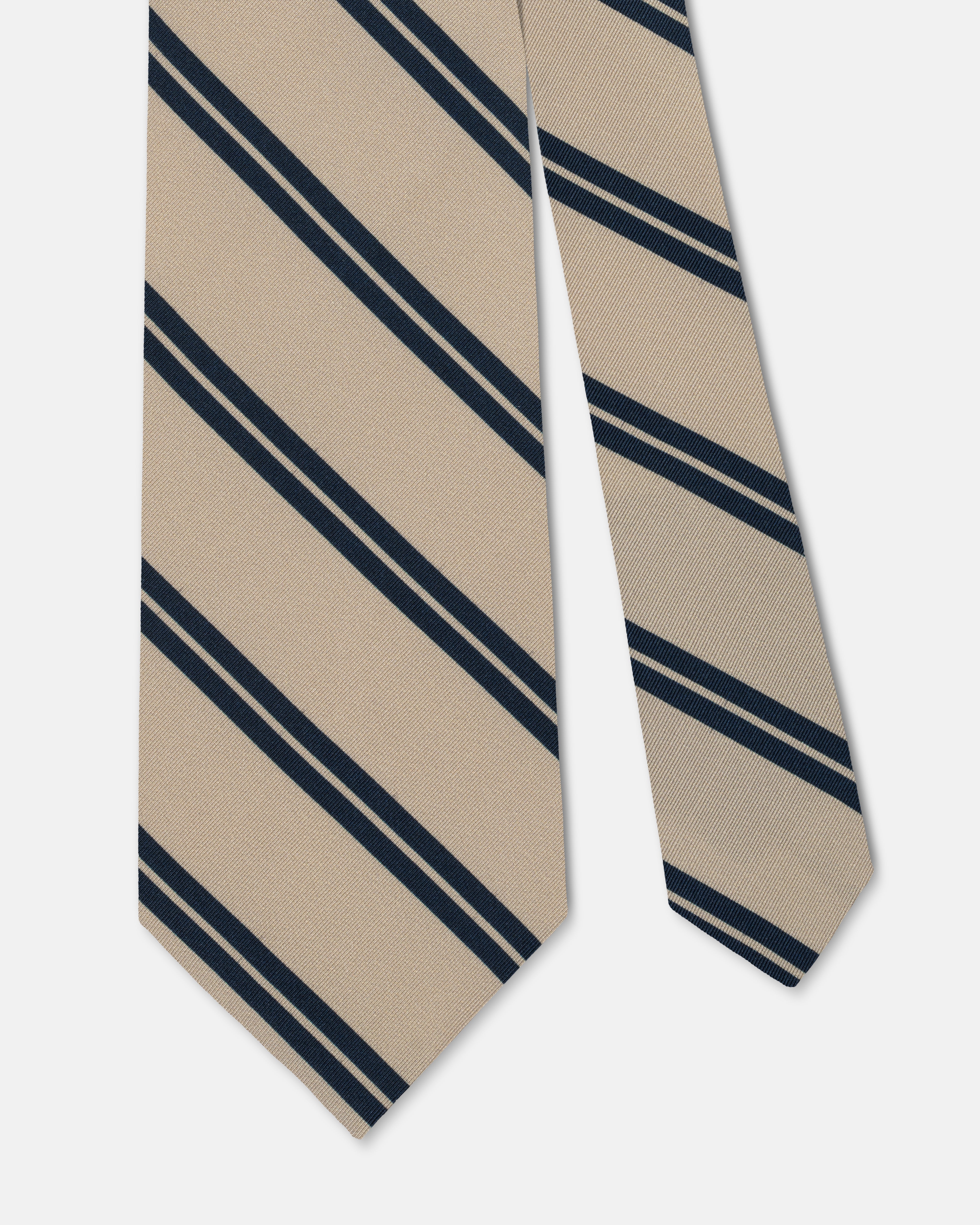 Made-in-UK Buff & Navy Double Bar Stripe Irish Poplin Tie