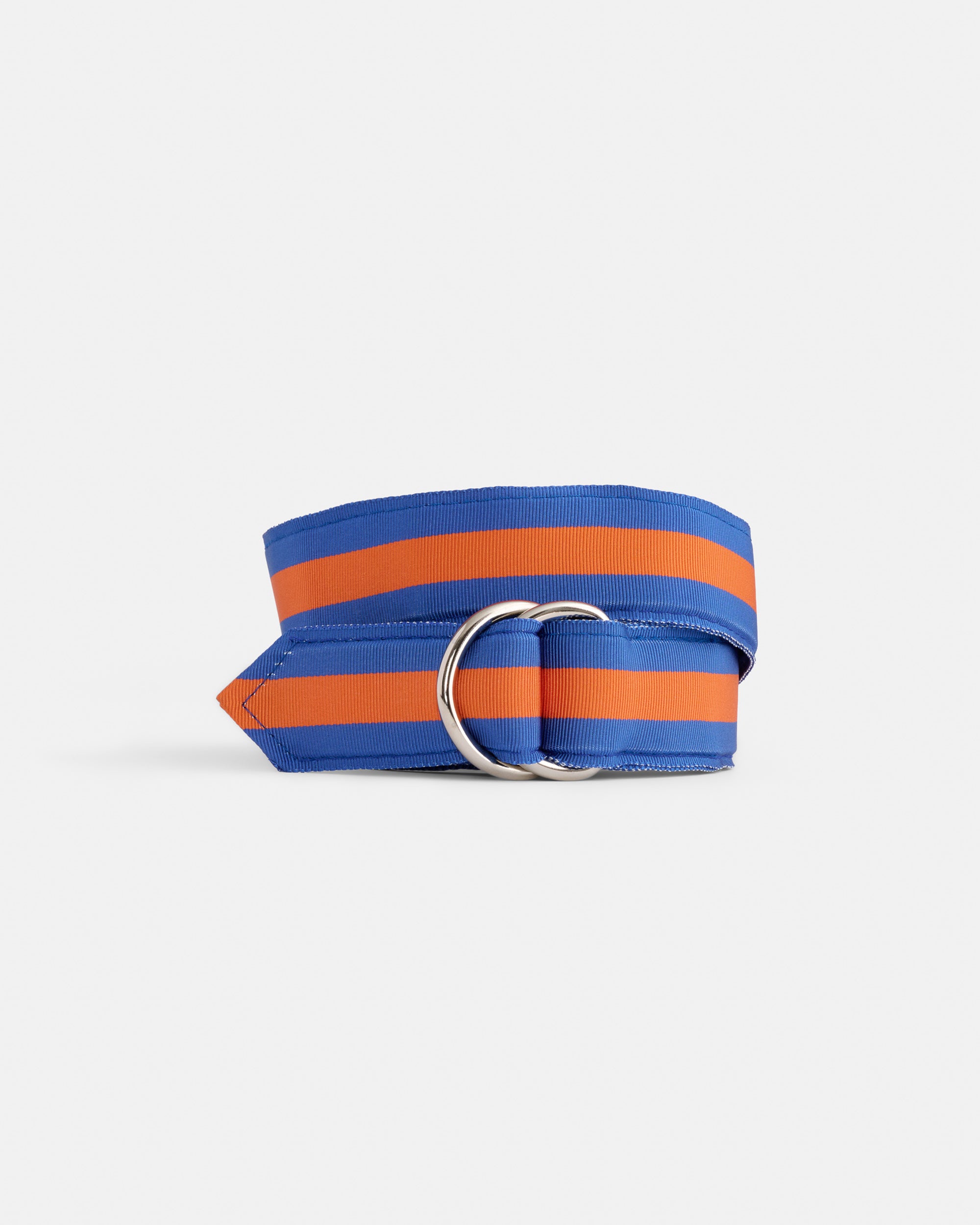 Made-in-USA Blue & Orange Striped Ribbon Belt