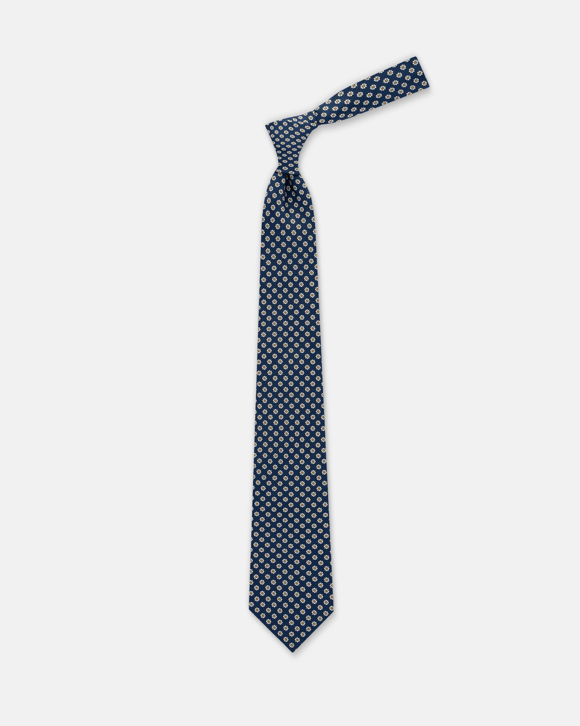 Made-in-UK Navy Daisy Floral Foulard Tie